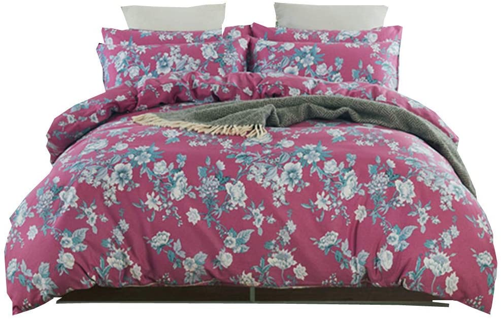 Price:$64.99 Red Cotton Bedding Duvet Cover Set Queen, Floral Pattern Bedding Set, 1 Duvet Cover + 2 Pillow Sham : Home & Kitchen