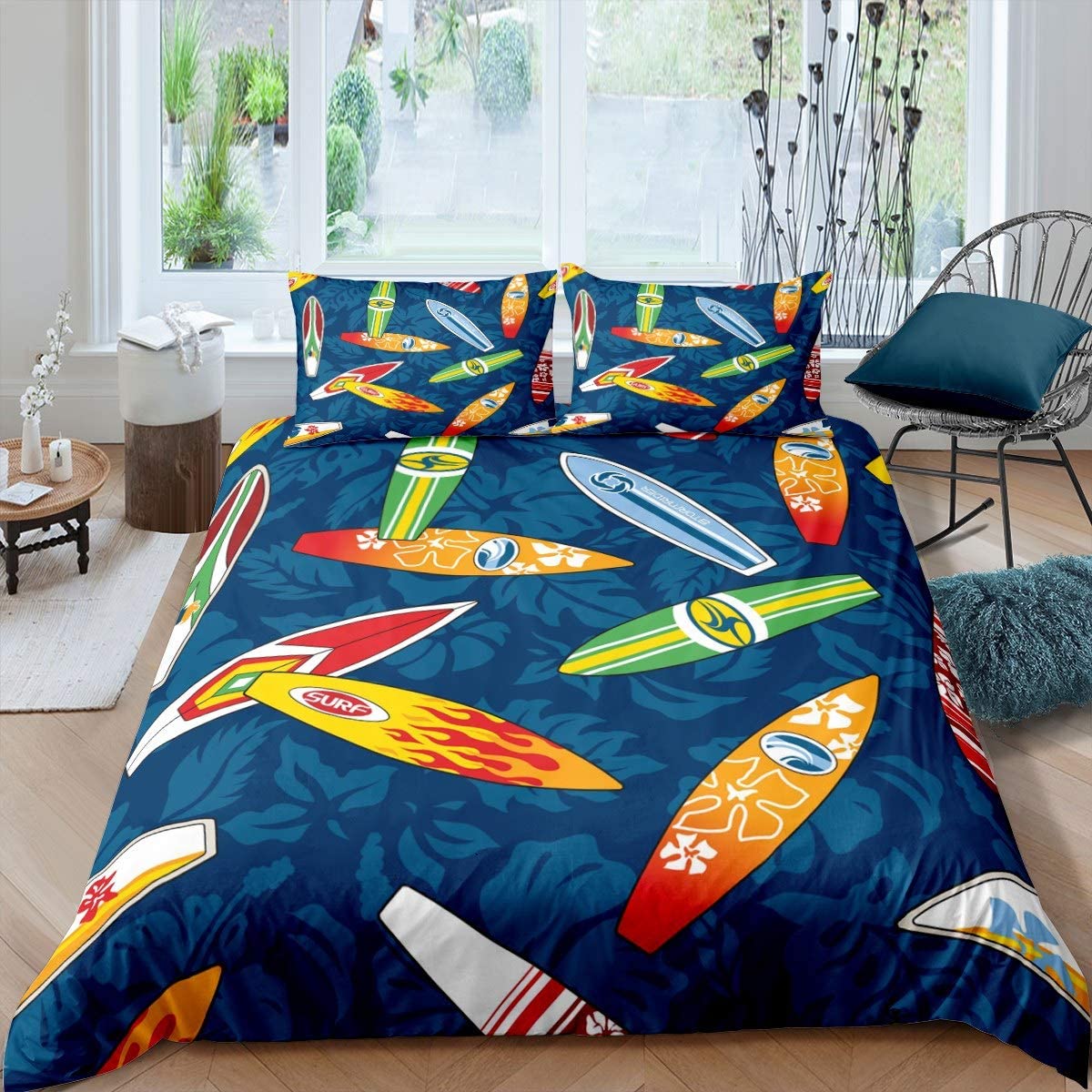 Price:$35.10 Surfboard Printed Duvet Cover Summer Surfing Sports Theme Bedding Set for Kids Boys Girls Blue Palm Leaf Decor Comforter Cover Hawaiian Tropical Holiday Bedspread Cover 2Pcs Zipper Twin Size : Home & Kitchen