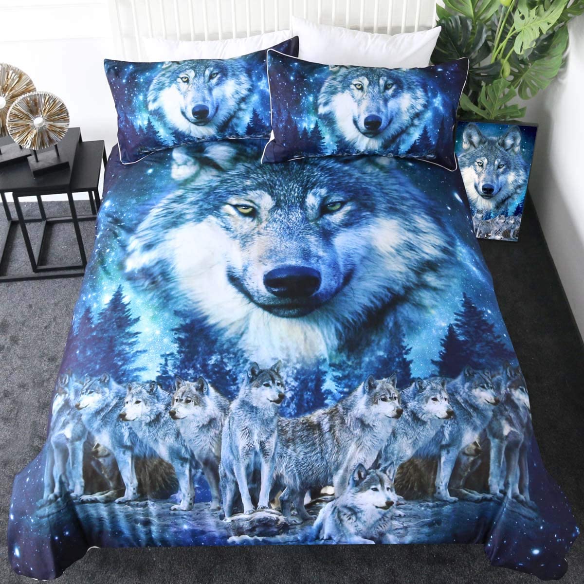 Price:$39.99 Wolf Bedding Set Blue Winter Wolves Animal Duvet Cover and Pillow Cases Teen Boy Nature Wildlife Creature Bed Set 3 Pieces Mens American Wolf Bedspread (Twin) : Home & Kitchen