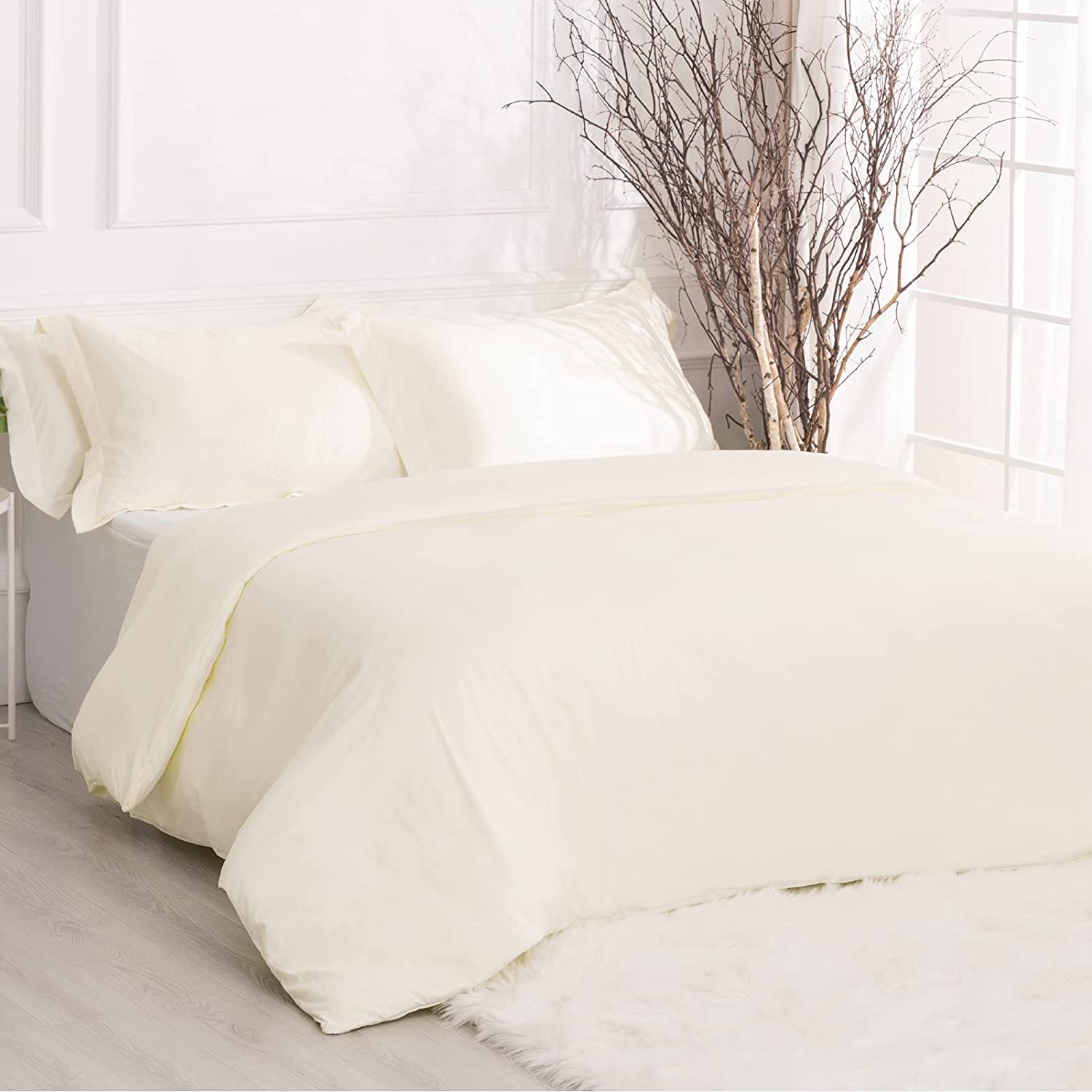 Price:$25.99 Duvet Cover King Size Zipper Closure, Ultra Soft Brushed Washed Comforter Cover 104 x 90 inces, Lightweight Breathable 3 Piece Solid Color Bedding Set, with 2 Pillow Shams, Ivory : Home & Kitchen
