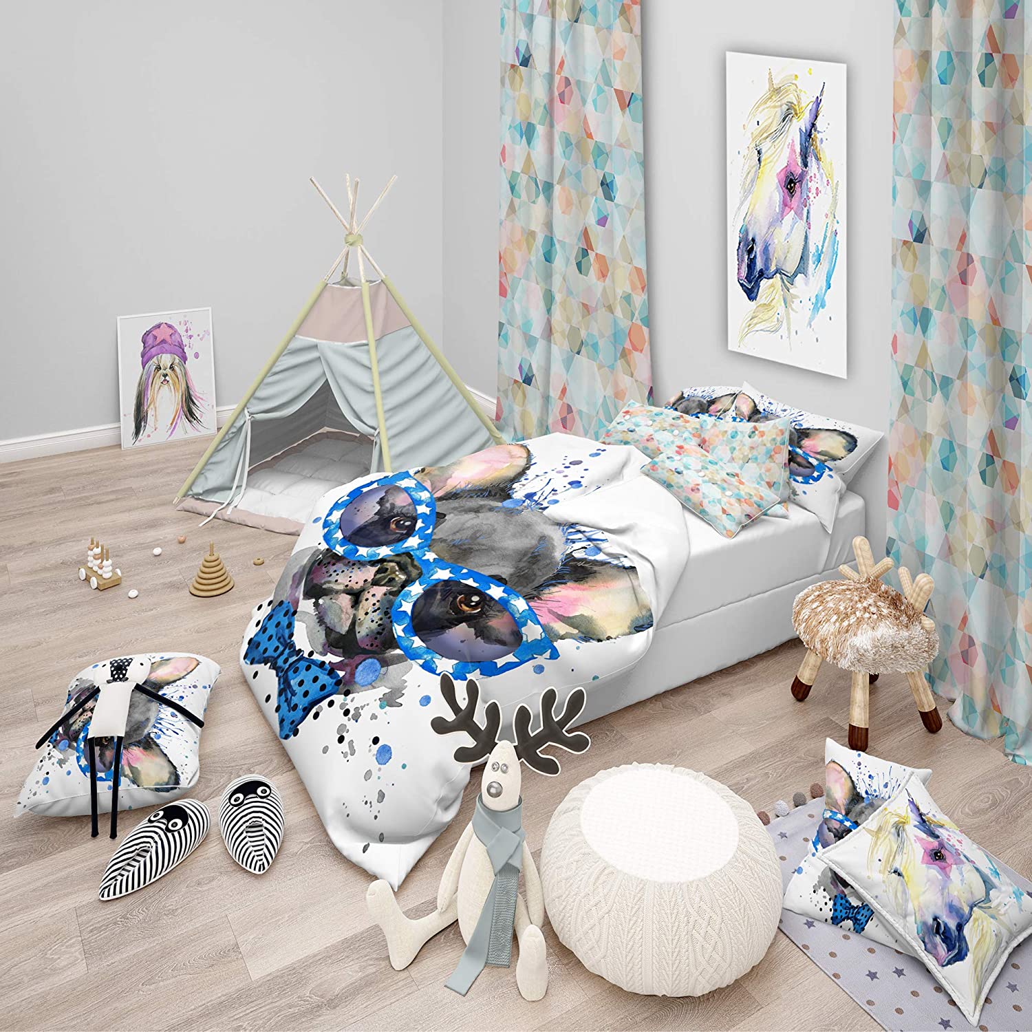Price:$85.76 'Cute French Bulldog with Glasses' Modern & Contemporary Duvet Cover Set : Home & Kitchen
