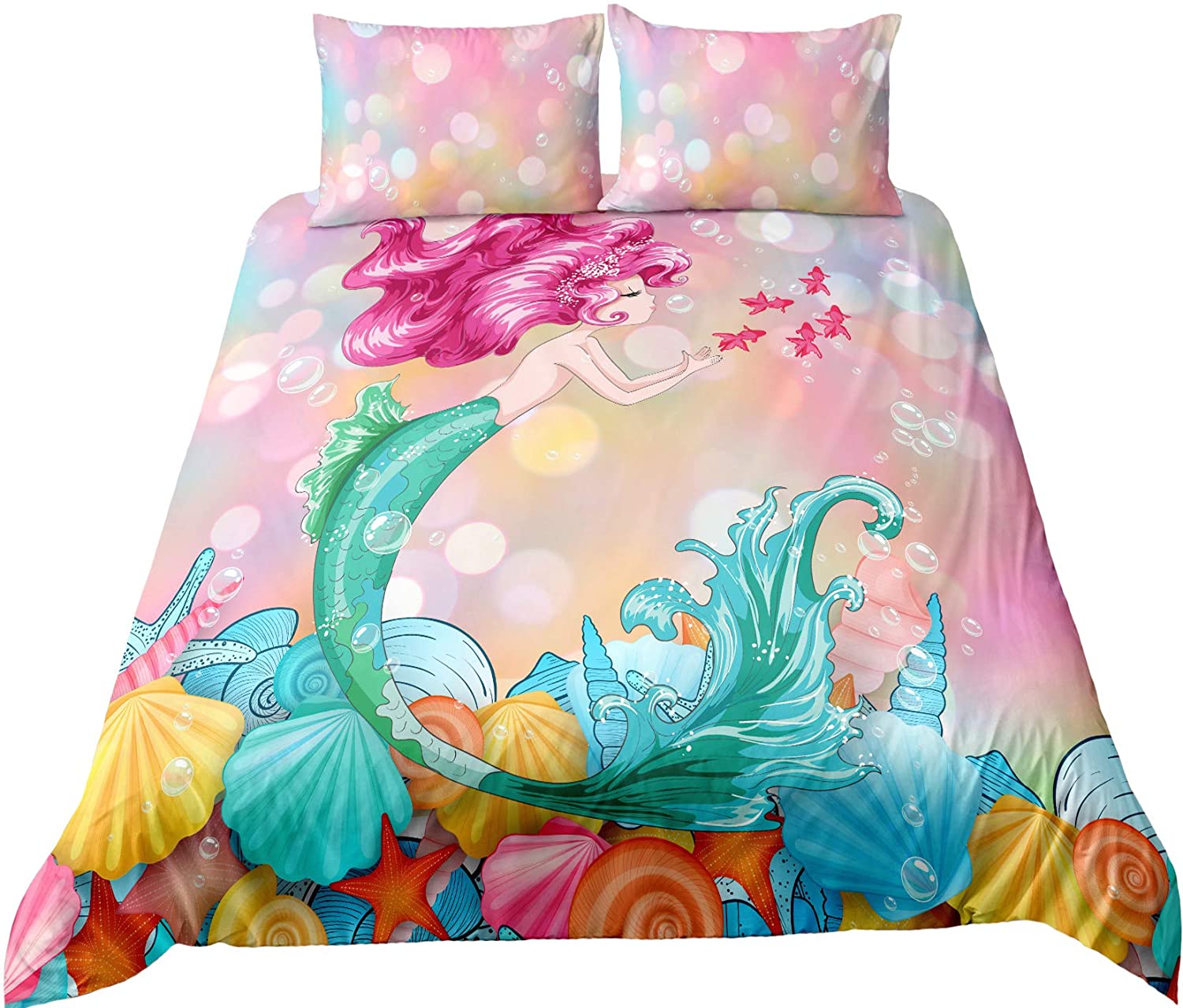 Price:$43.99 Mermaid Duvet Cover Sets,Mermaid Listen and Feel The Music, Teens Gift Home Bedding Set.Included: Duvet Cover,Pillowcase(no Comforter Inside) (Queen) : Home & Kitchen