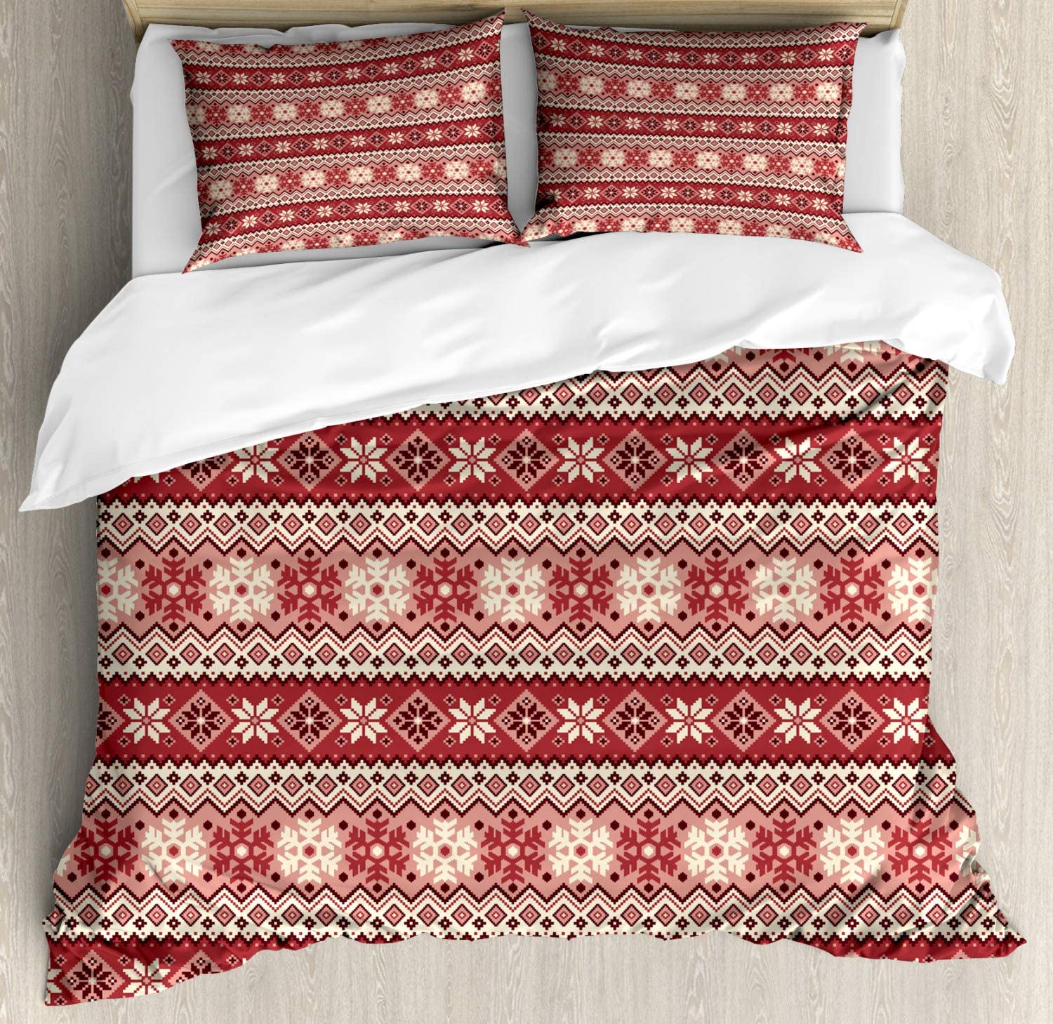 Price:$53.98 Nordic Duvet Cover Set, Ancestral Classic Scandinavian Geometric Pattern Christmas Snowflakes, Decorative 3 Piece Bedding Set with 2 Pillow Shams, King Size, Coral White : Home & Kitchen
