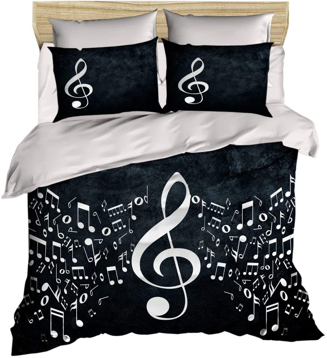 Price:$58.94 Cotton 3D Printed Music Bedding Set, Clef and Musical Note Themed, Full/Queen Size Quilt/Duvet Cover Set, (3 Pcs) : Home & Kitchen