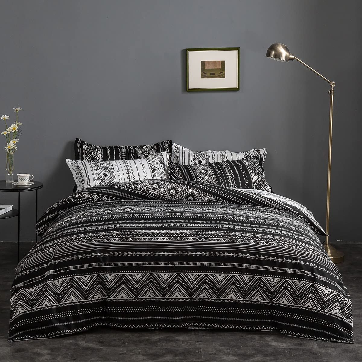 Price:$36.99 Twin Black Duvet Cover Set,2Pc Reversible Bohemian Duvet Cover Rustic Boho Bedding Set Geometric Comforter Cover with Zipper Closure & 1 Pillowcse : Home & Kitchen