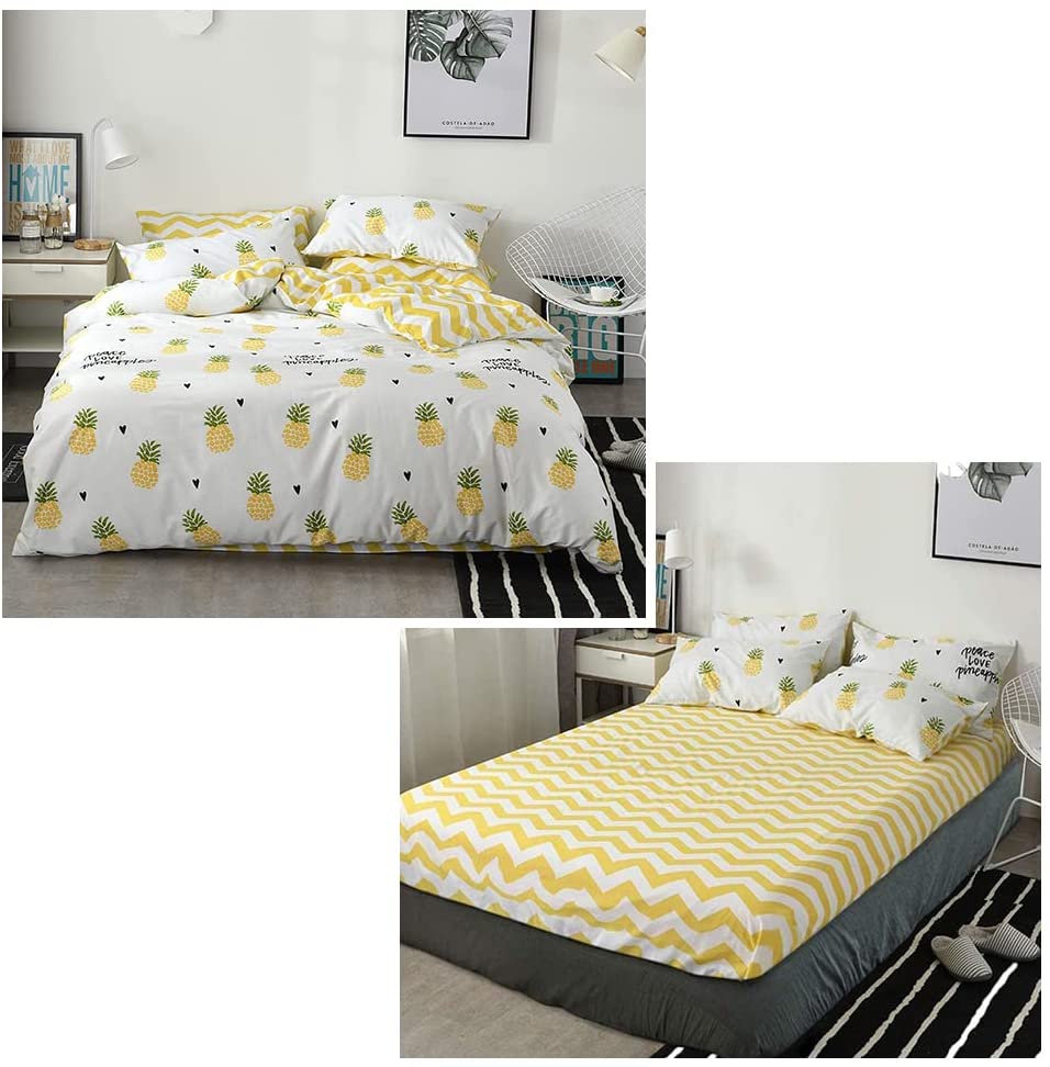 Price:$70.99 Queen Bedding Sets Breathable Soft Pineapple Printed Cotton Duvet Cover Sets 4 Pieces Comforter Cover Sets (1 Duvet Cover 2 Pillow Cases 1 Fitted Sheet) : Home & Kitchen