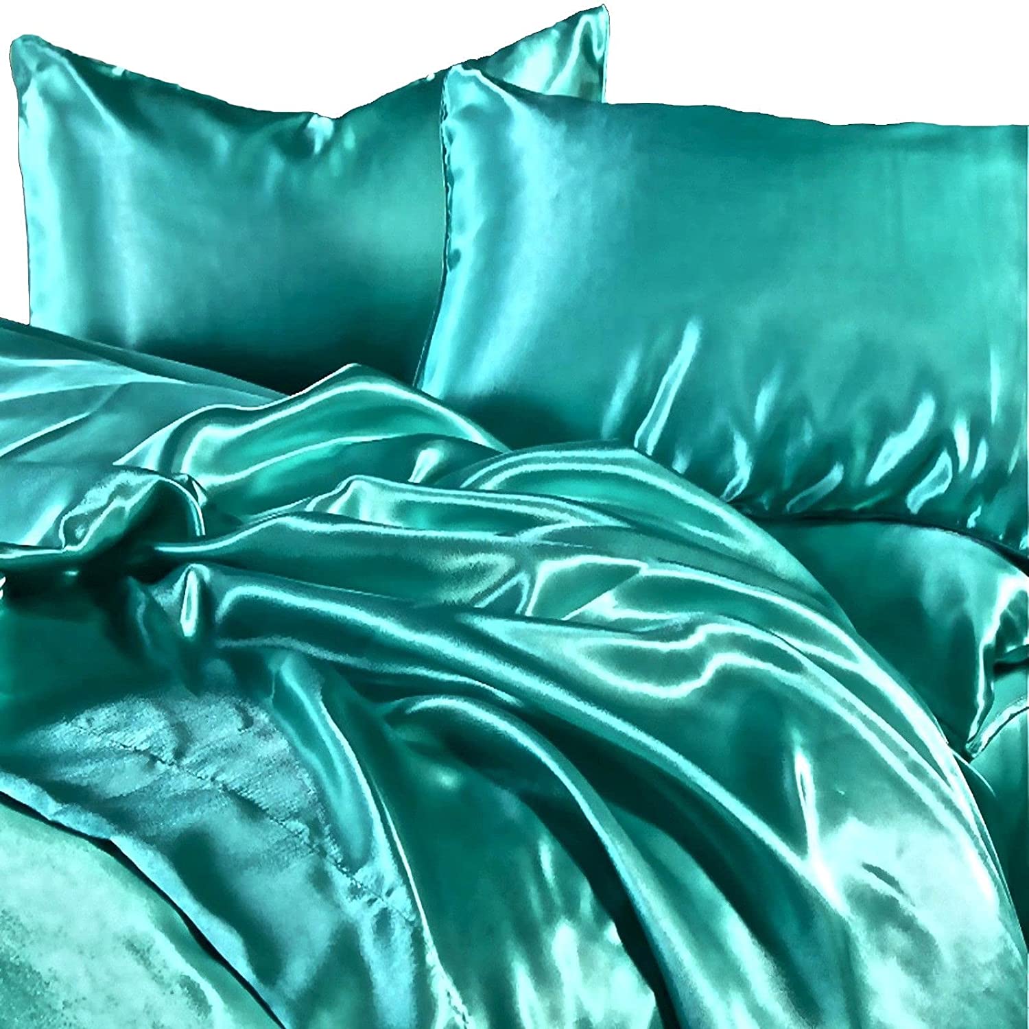 Price:$79.99 Bedding 3 Piece Silk Duvet Cover Set (1 Duvet Cover + 2 Pillowcases) Silk Luxury 100% Super Soft Bedding Collection -(Full/Queen Teal) : Home & Kitchen
