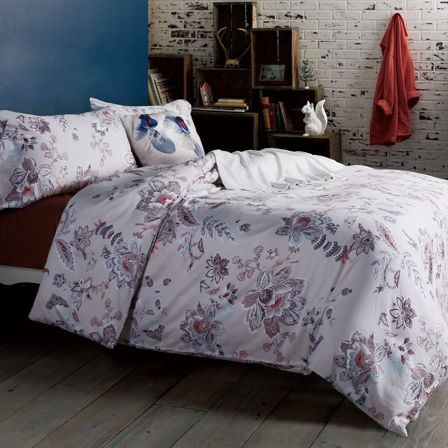 Price:$145.99 Home 100% Upscale Cotton Sateen Material 300 Thread Count Delicate Leaves Blossom Printing Pattern 4pc Duvet Cover Set Graceful Light Beige Color Full/Queen Size : Home & Kitchen