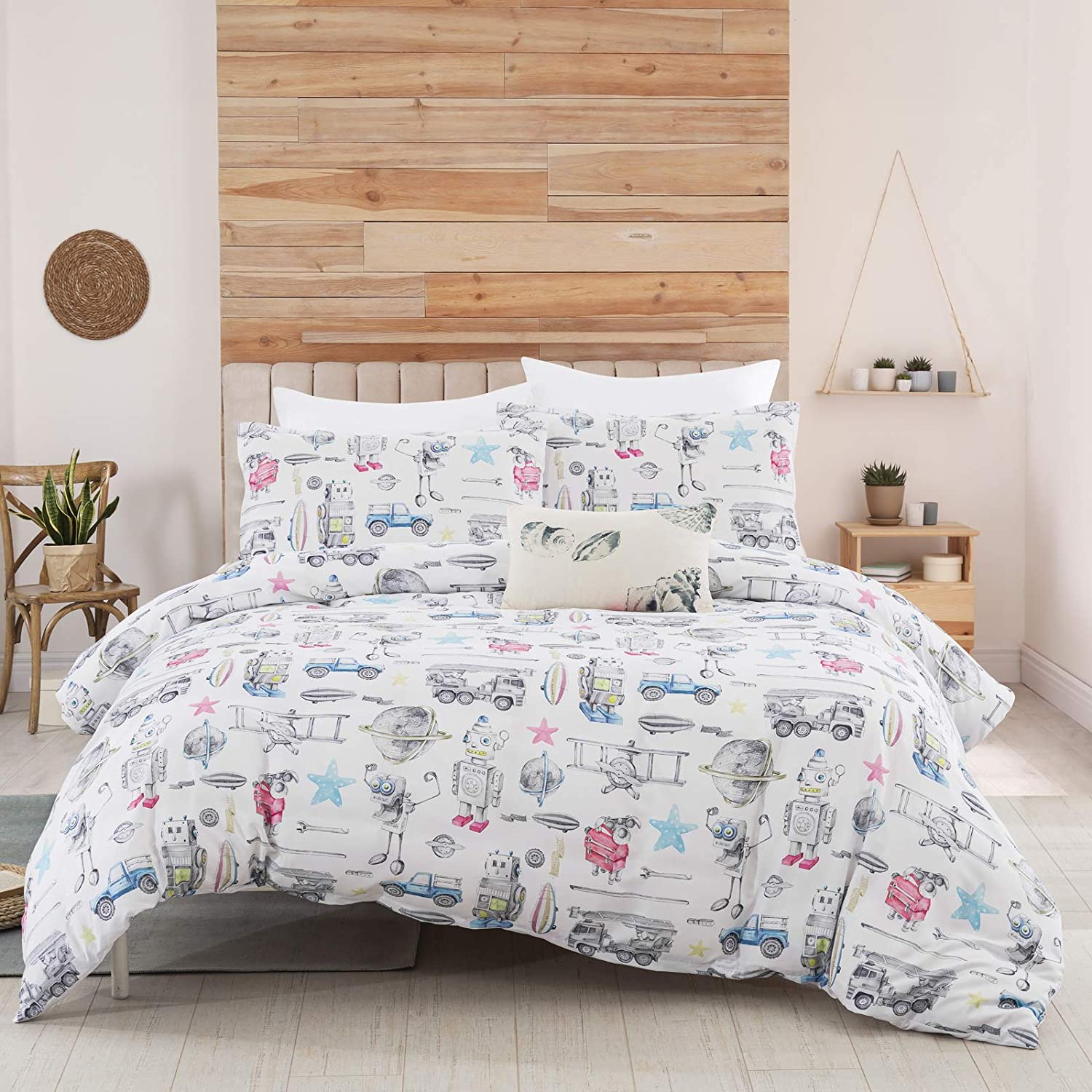 Price:$29.99 Duvet Cover Set 3 Pieces Kids Bedding Set Androids Sci Fi Comforter Cover with 2 Pillowcases Futuristic Space Bedding Duvet Cover Set Aircraft Bed Decor for Queen Bed 90"x90"(No Comforter) : Home & Kitchen