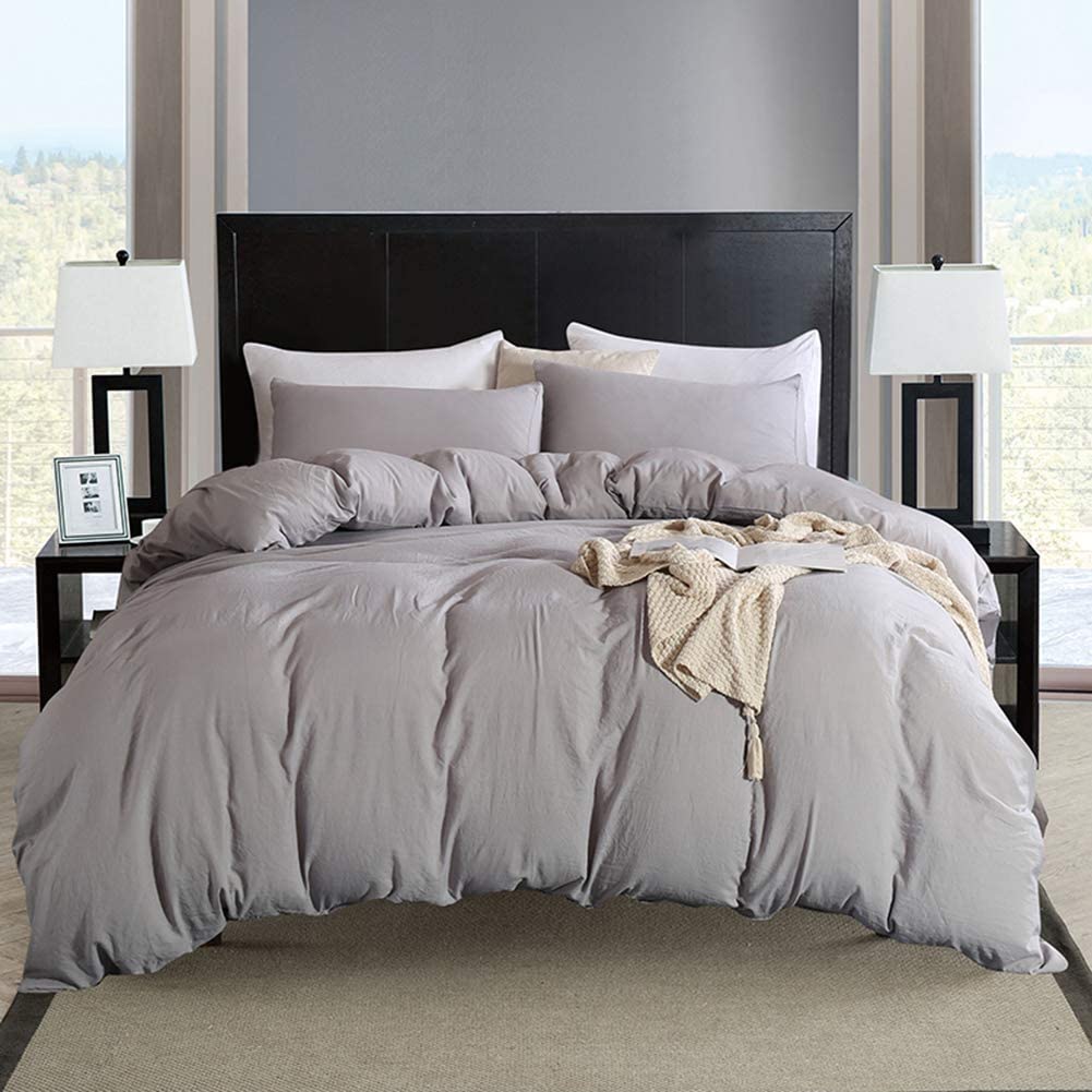 Price:$18.99 Bedding Duvet Cover Set Queen Light Grey Washed Cotton 3 Pieces (1 Duvet Cover + 2 Pillowcases) Ultra Soft Microfiber : Home & Kitchen