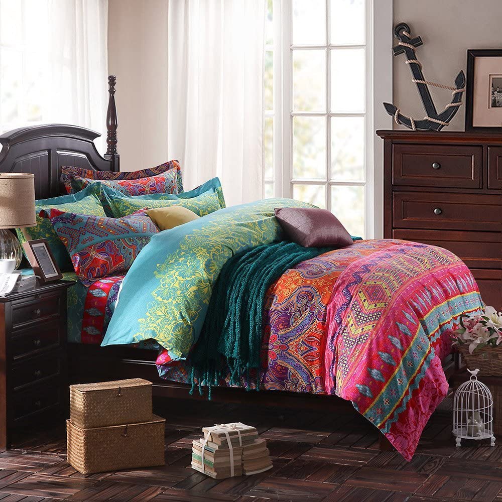 Price:$89.99 Boho Duvet/Quilt/Comforter Cover with Pillow Shams King Size Bohemia Bedding Set Cotton 5Pcs : Home & Kitchen