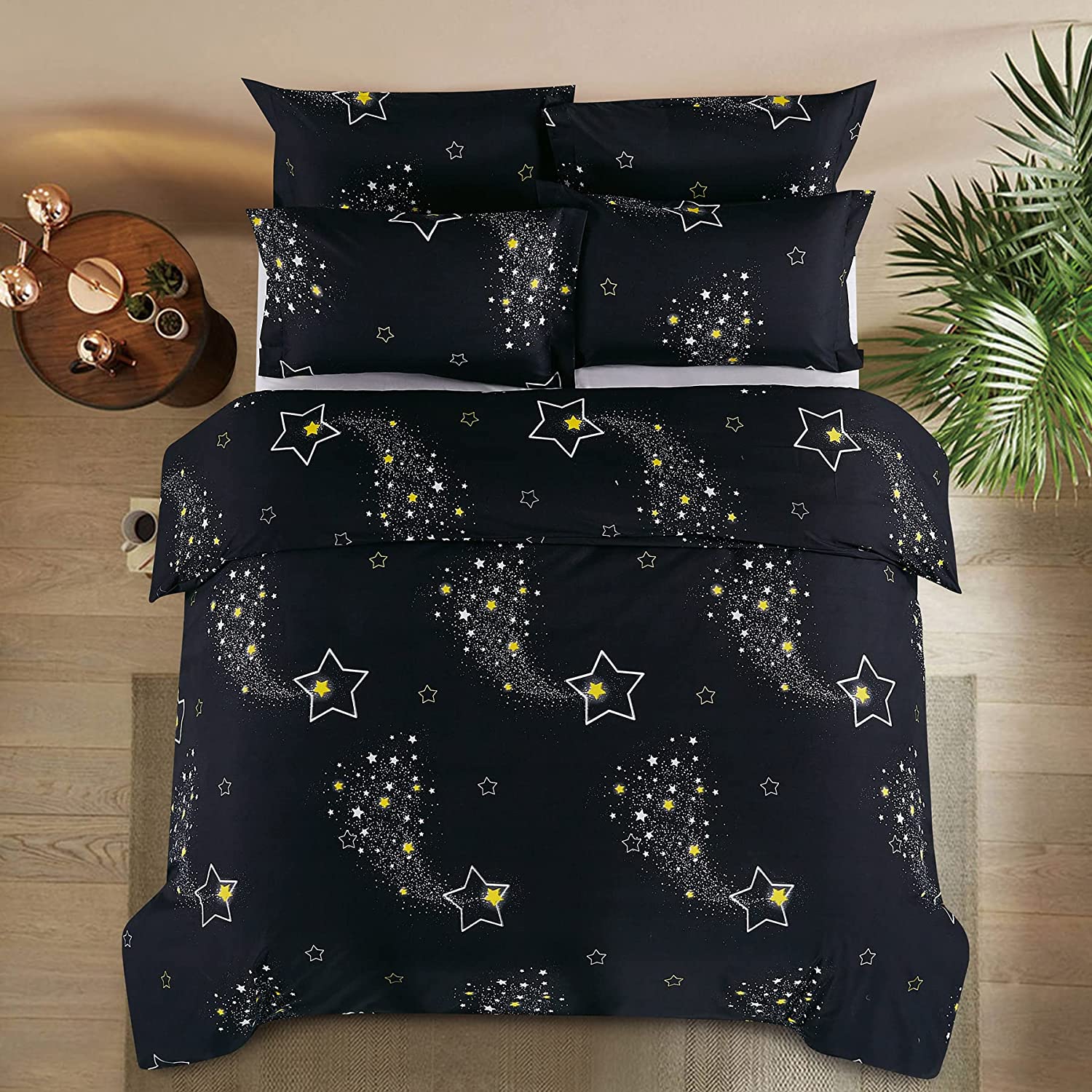Price:$19.99 Duvet Cover Set,and Yellow Star Bedding,Dark Space Style Duvet Cover,Printed Comforter Cover,Queen : Home & Kitchen