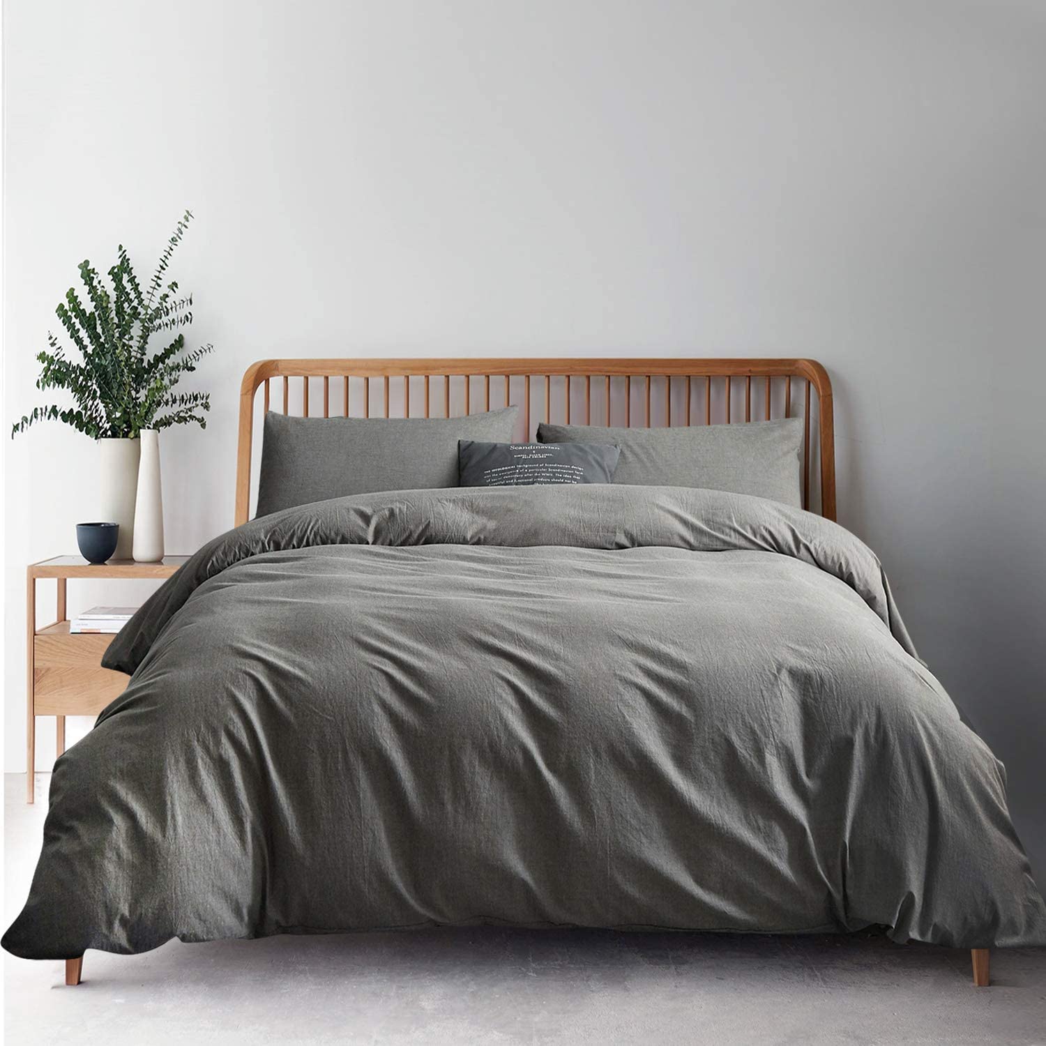 Price:$57.99 Duvet Cover King, 100% Washed Cotton, 3-Piece Bedding Comforter Cover Set, Simple Style Farmhouse Bedding Set with Zipper Closure&Corner Ties(Grey 7063) : Home & Kitchen