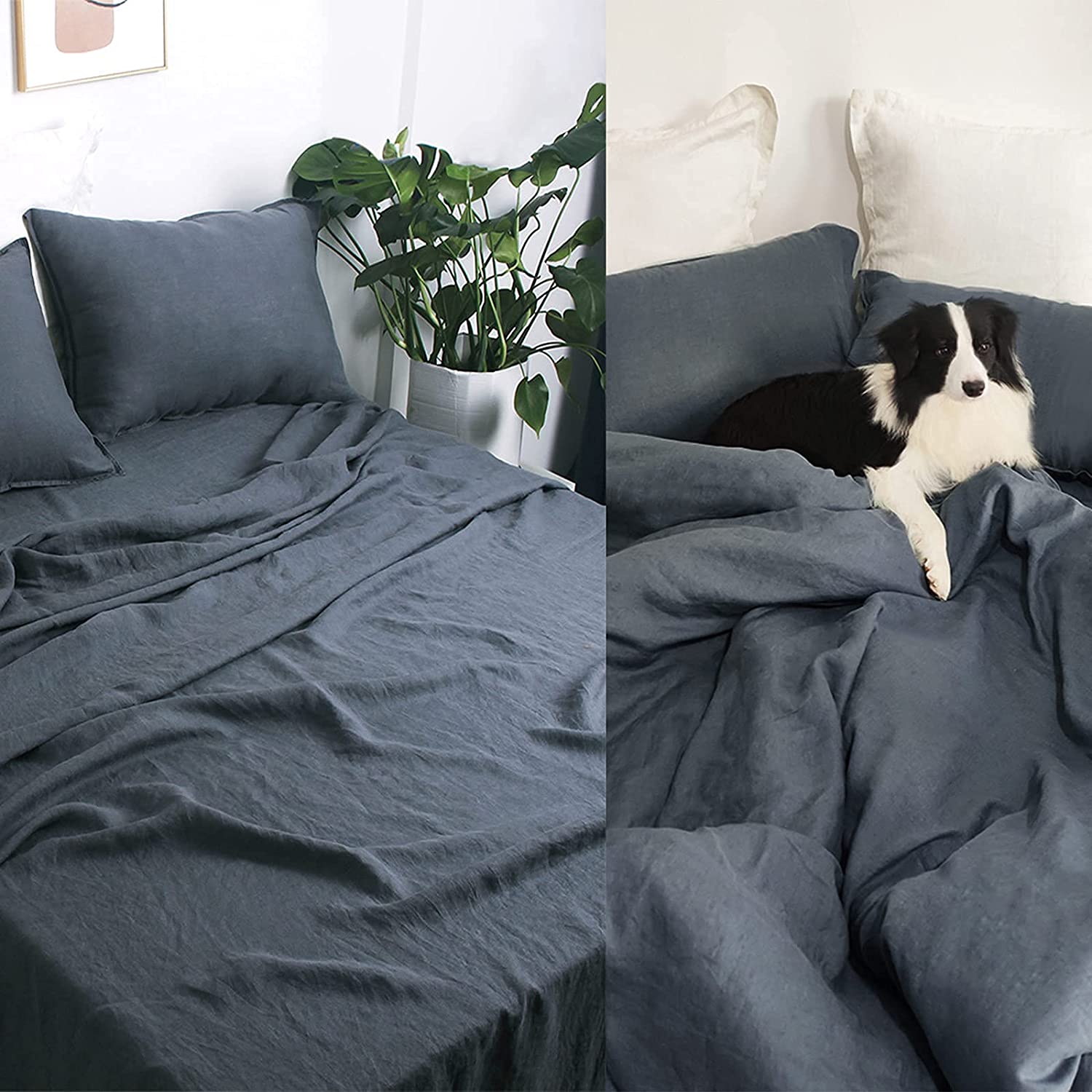 Price:$251.99 Linen Sheet Set Silver Gray Queen Size and Duvet Cover Set Queen Size Silver Gray Bundles : Home & Kitchen