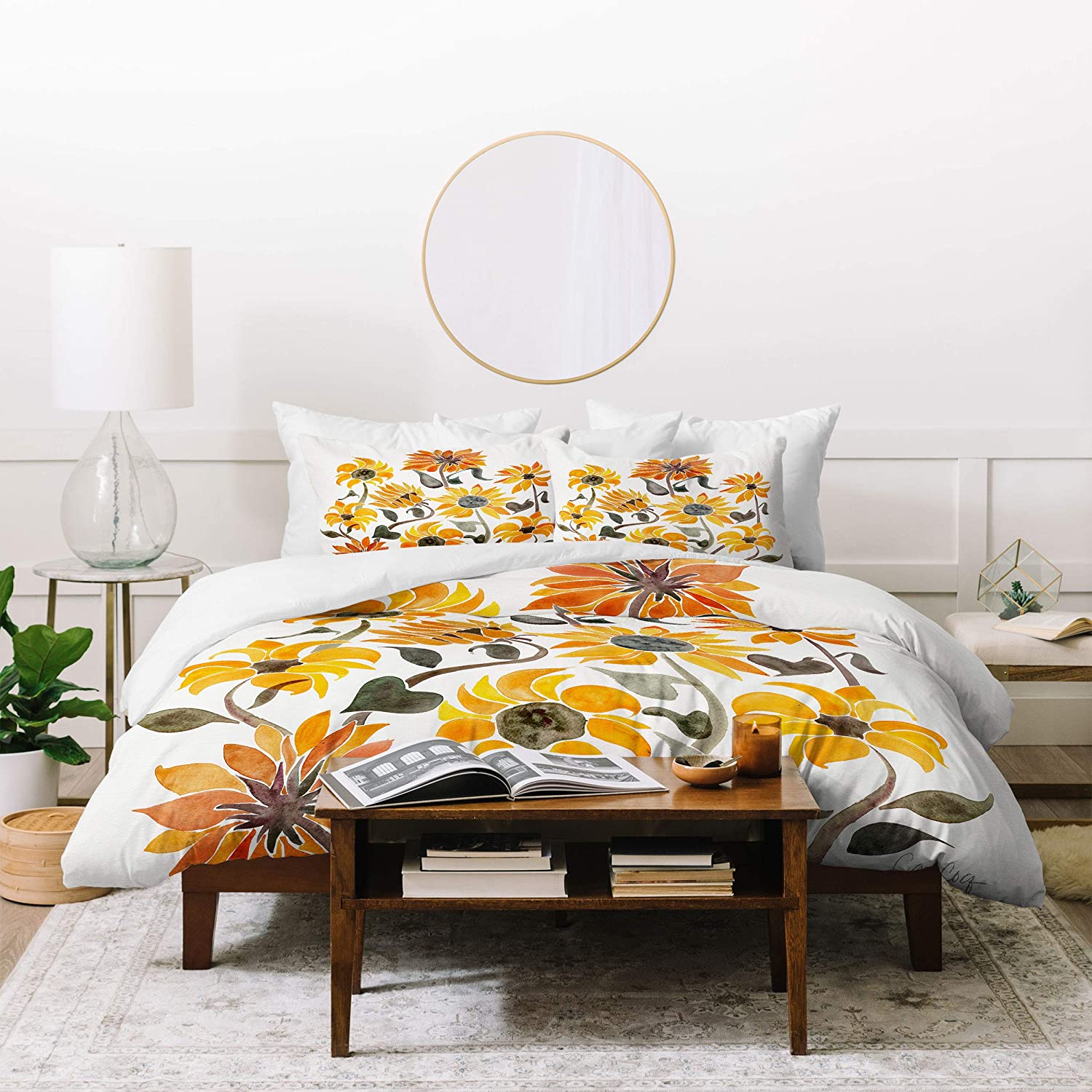 Price:$26.91 Cat Coquillette Sunflower Watercolor Yellow Duvet Cover Set, 68" x 88", Pillowcase: 30" x 20 : Home & Kitchen