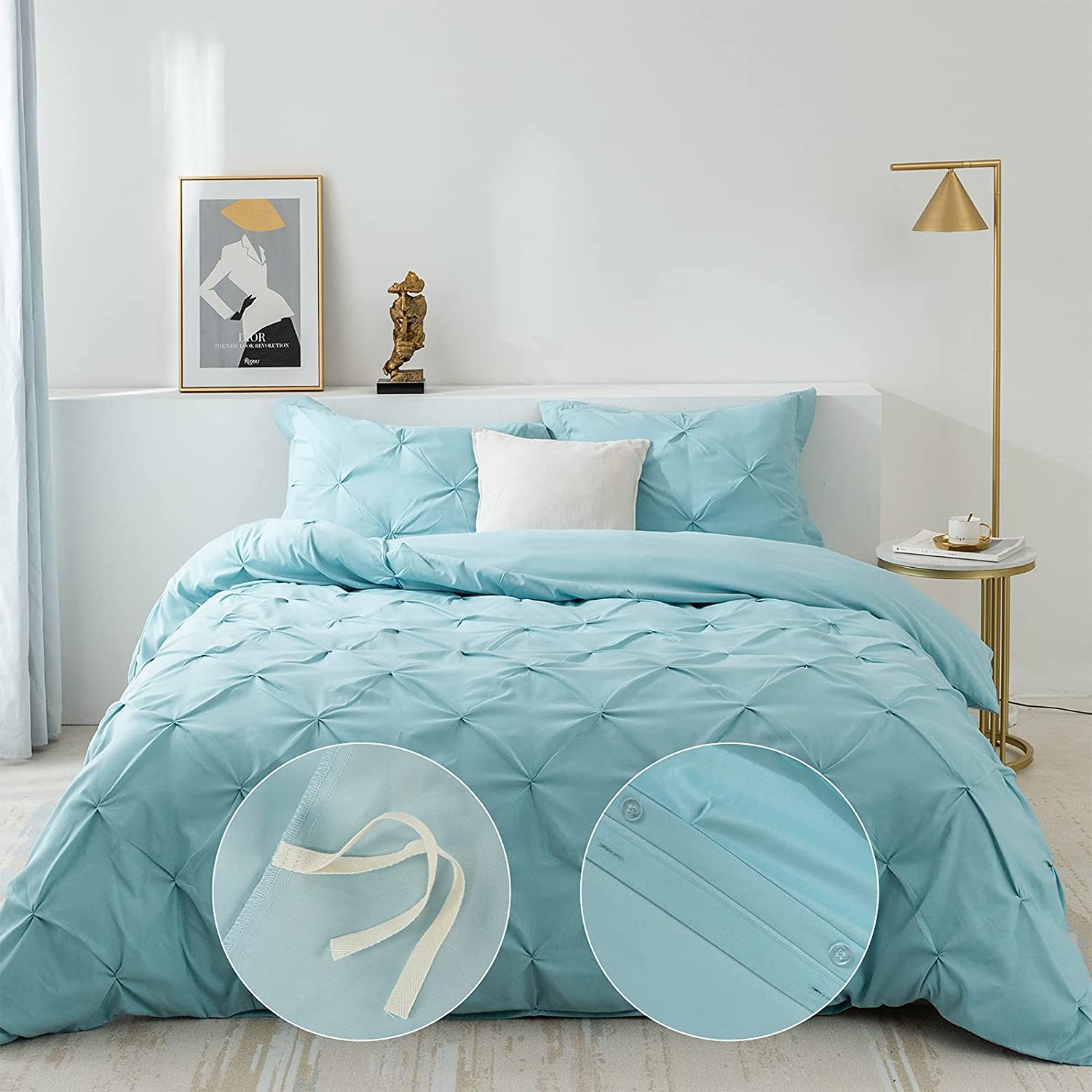 Price:$19.99 HOME & SPORTS Pinch Pleat Luxury Soft Duvet Cover Set, Textured Breathable 2 Pieces Brushed 120GSM Microfiber Pintuck Comforter Quilt Cover Bedding with 1pcs Pillow Sham (Twin, Light Blue) : Home & Kitchen