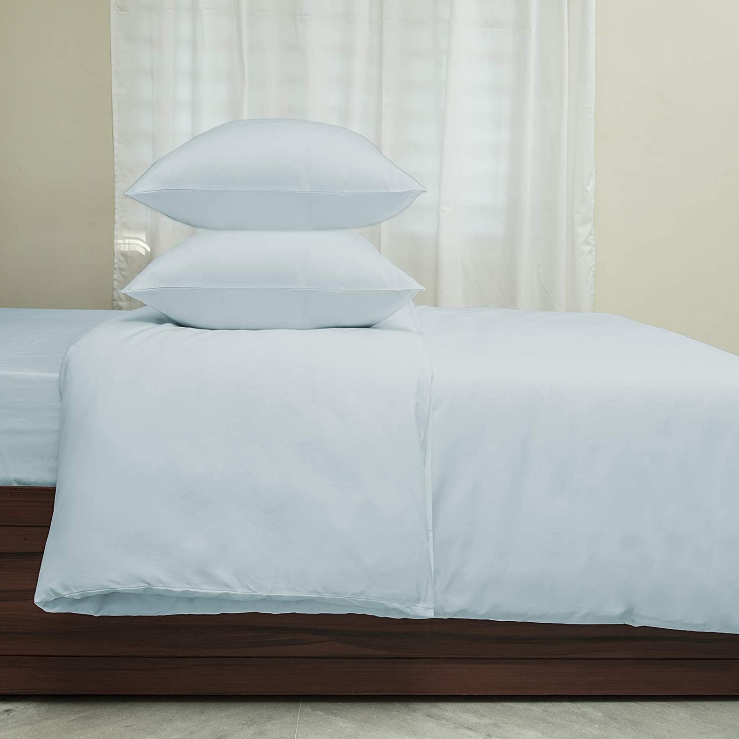 Price:$46.99 100% Cotton Sateen Duvet Cover Set 400 Thread Count -Queen Size, Wrinkle-Free, Fade, Stain Resistant -3 Piece Set -1 Duvet Cover 2 Pillowcases -Light Blue : Home & Kitchen