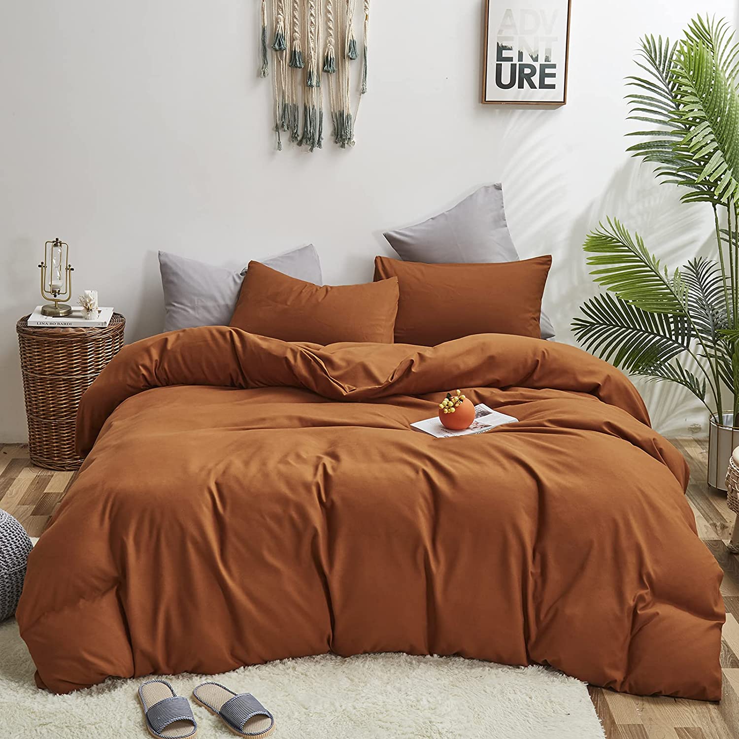 Price:$79.99 Pumpkin Color Comforter Set Queen Rust Bedding Comforter Set Full Solid Color Burnt Orange Soft Blanket Quilts Pumpkin Brown Dusty Terracotta Comforter Set with 2 Pillowcases : Home & Kitchen