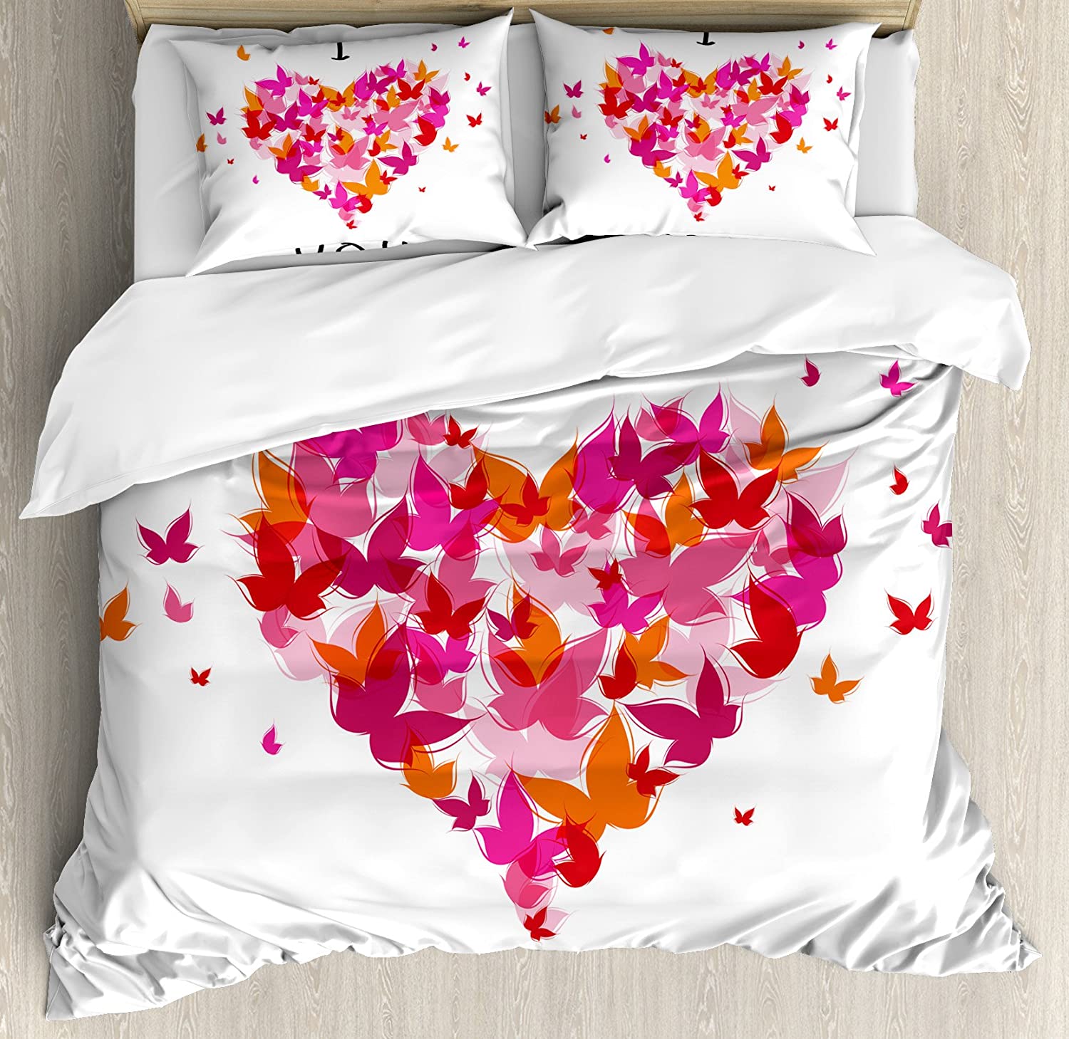 Price:$79.95 Love Duvet Cover Set, Heart Filled with Butterflies Soul Mate Real True Deep My Dear Illustration, Decorative 3 Piece Bedding Set with 2 Pillow Shams, Queen Size, Multicolor : Home & Kitchen