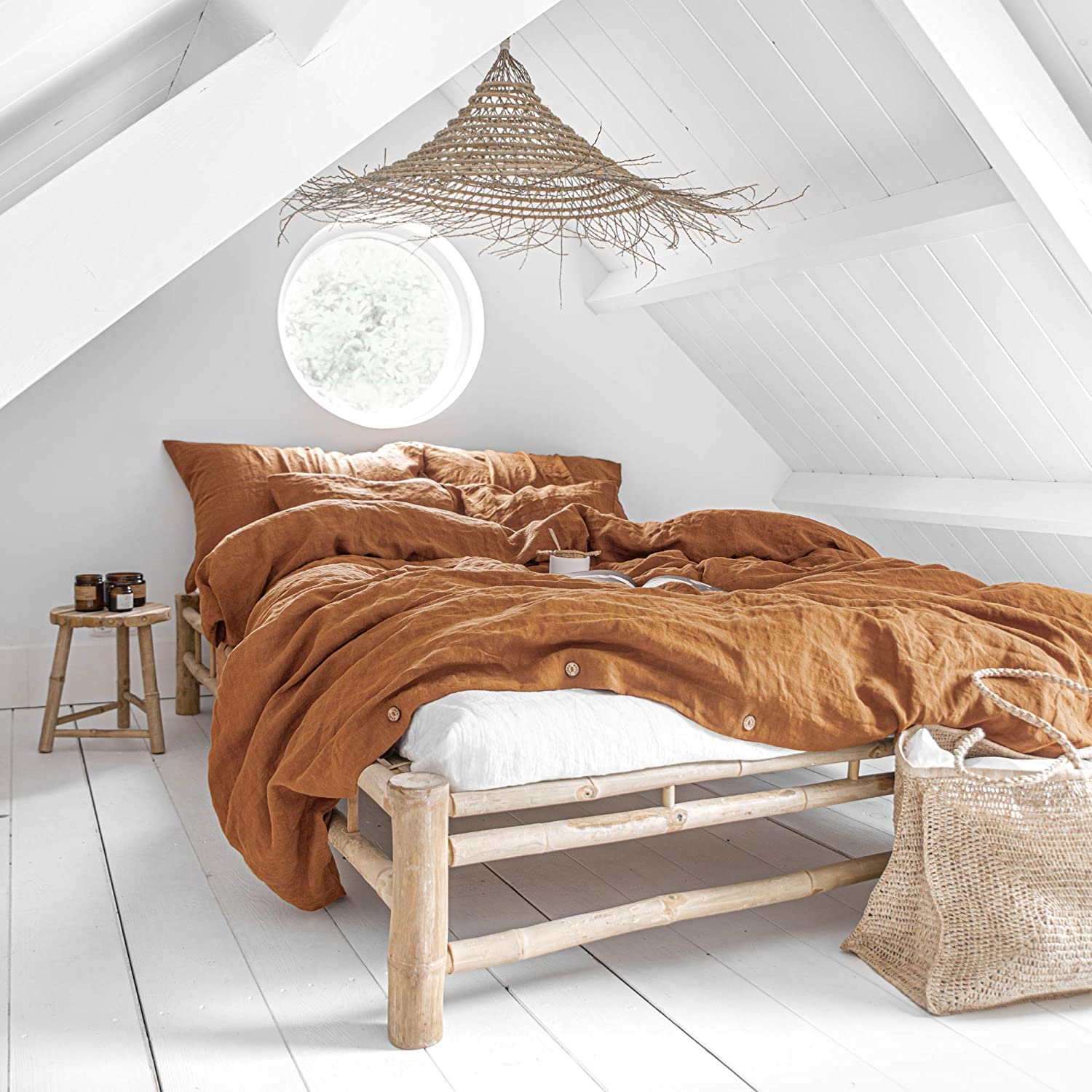 Price:$563.65 Linen Duvet Cover and Sheets Set - 5 Pieces Duvet Cover Set for King Size Bed - Linen Bedding - Cinnamon Color - King Size… : Home & Kitchen