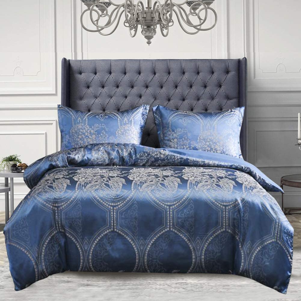 Price:$19.99 Satin Duvet Cover Twin Blue Kids Jacquard Floral Duvet Cover Set Satin Blue Duvet Cover with Zipper Closure,Ultra Soft Duvet Cover for Boys and Girls : Everything Else