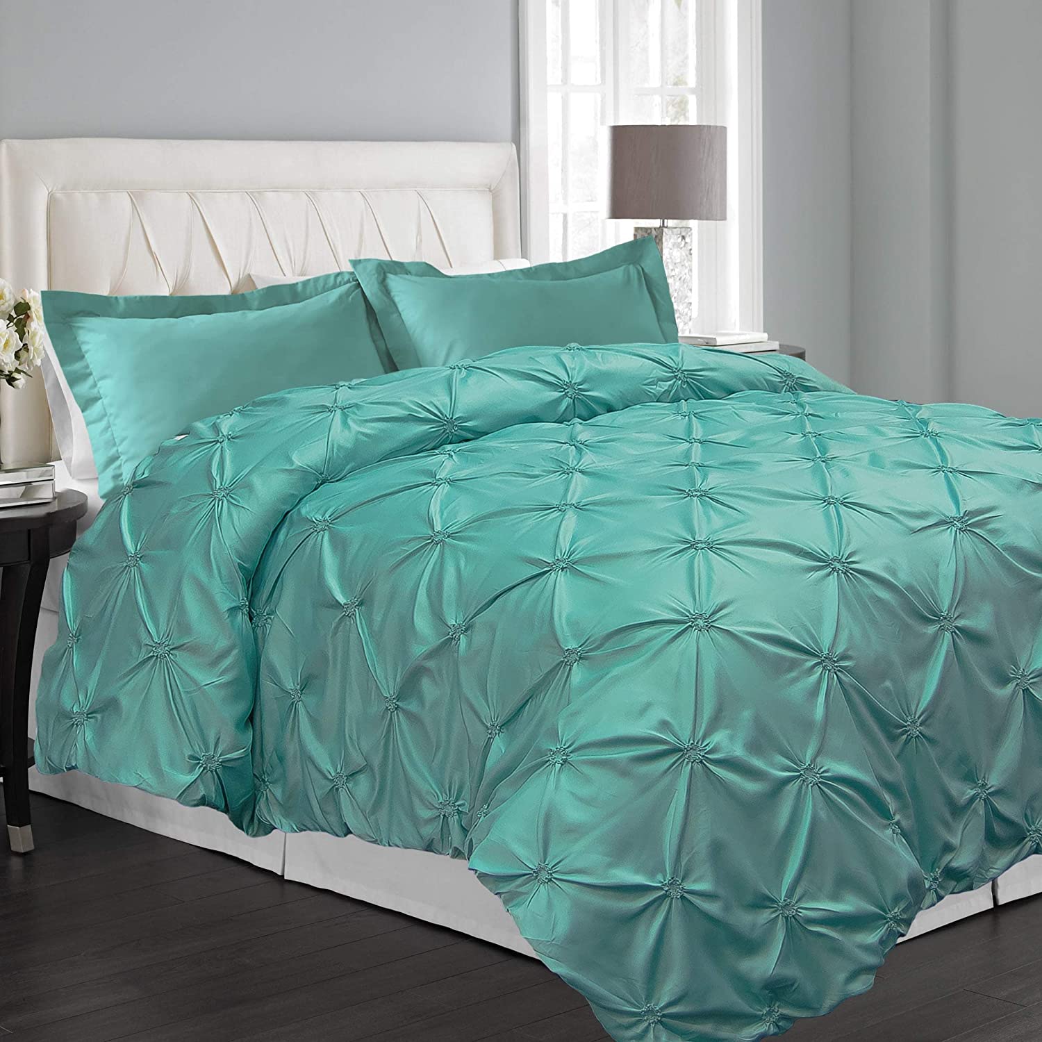 Price:$32.19 Ridge Home Fashions Microfiber Floral Pintuck Full-Queen Color Duvet Cover Set : Home & Kitchen