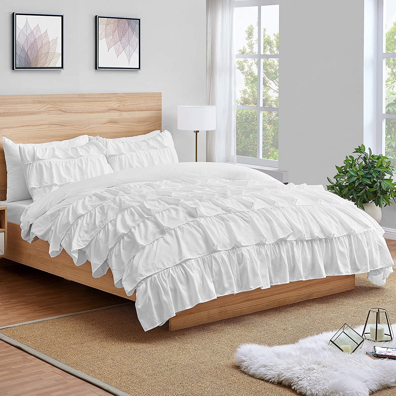 Price:$34.99 Shabby Chic Bohemian White Ruffle Duvet Comforter Cover and Sham 3 pc. Full Queen Size Bed Bedding Set Bedroom Ruffled Farmhouse Elegant Embellished French Textured Victorian Layered Ruffled : Home & Kitchen