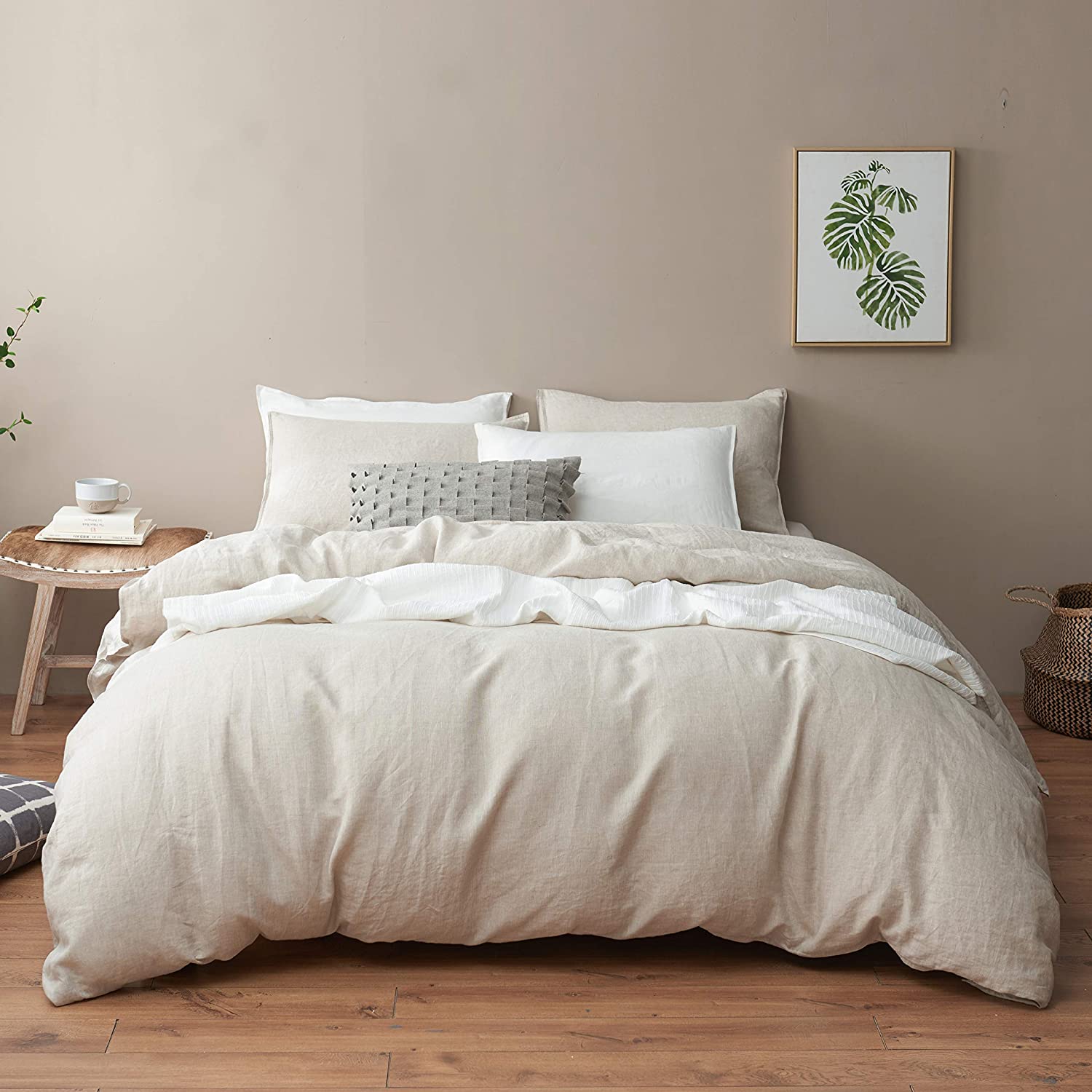 Price:$154.99 Pure Linen Duvet Cover Set and Matching Linen Cotton Throw Blanket Grey : Home & Kitchen