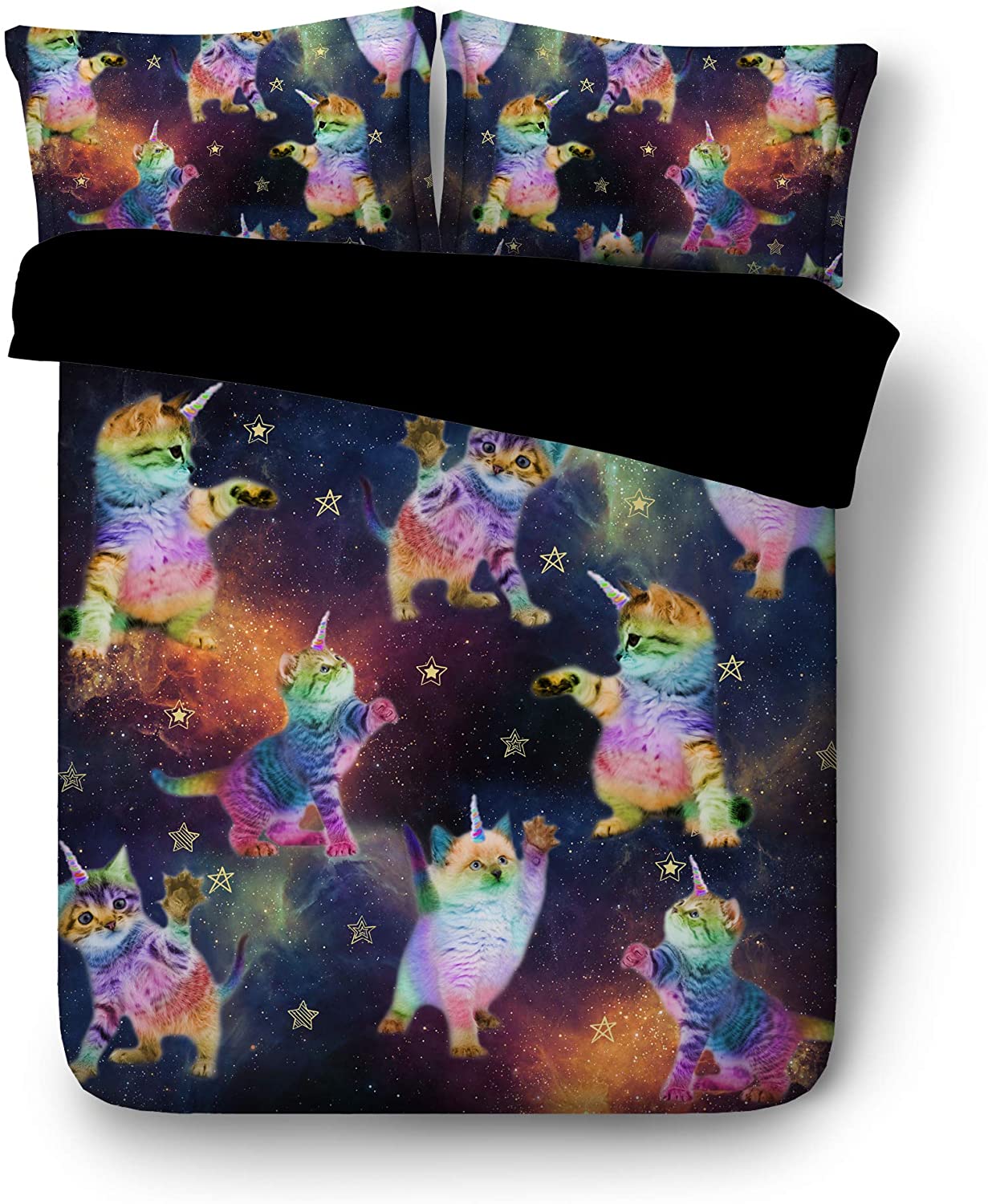 Price:$47.99 Shipping 3PCS Galaxy Unicorn Cats Touching The Stars 3D Kids Bedding Set Twin Full Queen King Size (JF598, Twin) : Home & Kitchen