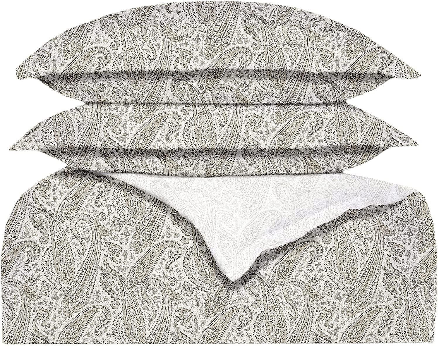 Price:$170.00 GOTS Certified 100% Organic Cotton Paisley Reversible Print Duvet Cover and Sham Set of 2, Ivory (King(108"X92")) : Home & Kitchen