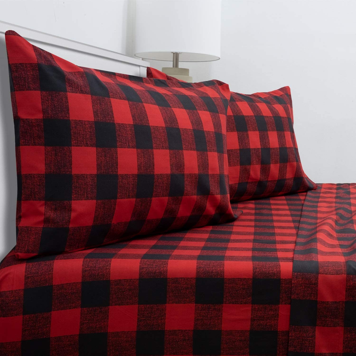 Price:$26.65 Home Collection 1800 Thread Count Soft Egyptian Quality Brushed Microfiber Luxury Bedding Set with Flat, Fitted Sheet, 2 Pillow Cases, King, Buffalo Check Burgundy : Home & Kitchen