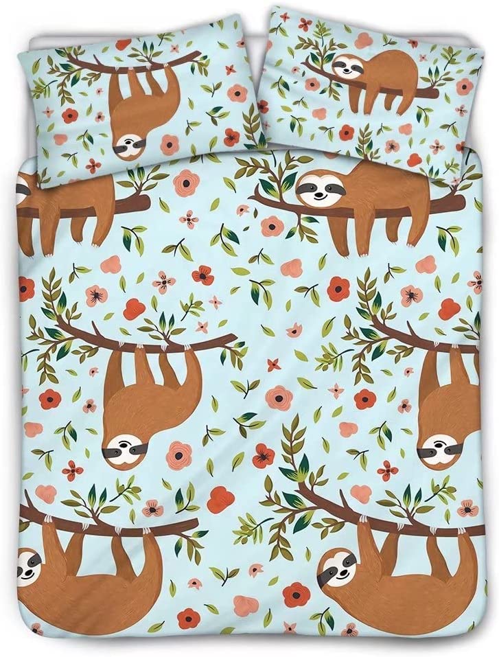 Price:$44.99 Tree Sloth Animal Printed Kids Duvet Cover Set 1 Coverlet with 2 Pillow Shams Comfortable Bedding Set Machine Washable Queen Beige Lining : Home & Kitchen