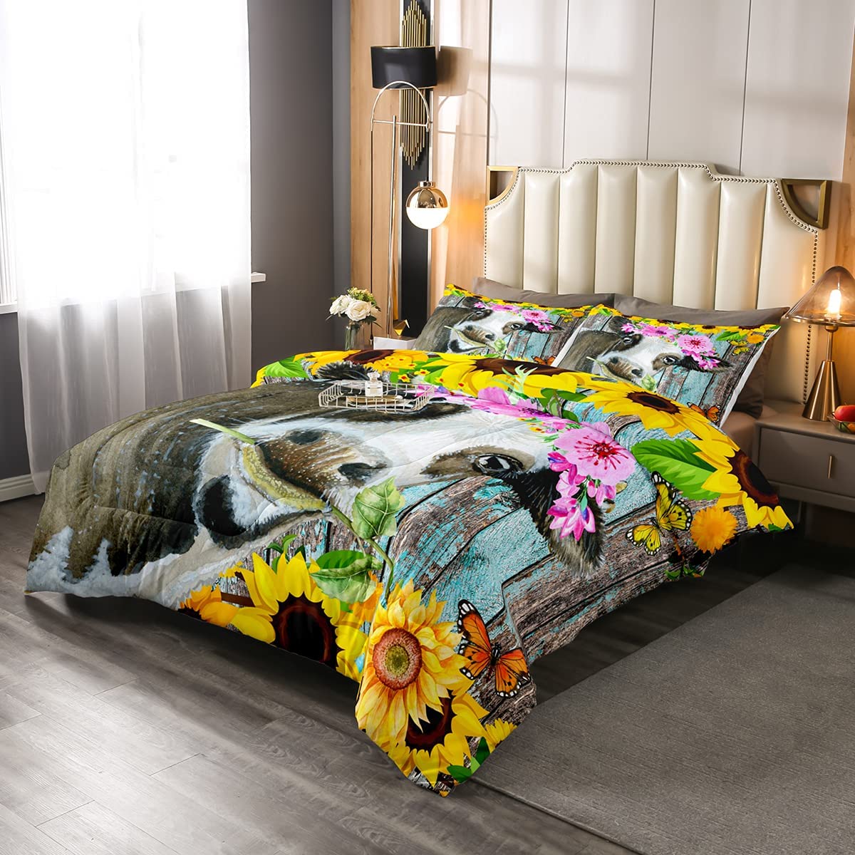 Price:$52.99 Cow Comforter Set Full Size, Kids Sunflower Butterfly Bedding Set for Boys Girls Teens, Cute Farm Animal Duvet Sets Retro Western Cowboy Bedding Comforters Bedroom Livig Room Decor 3 Pcs : Home & Kitchen