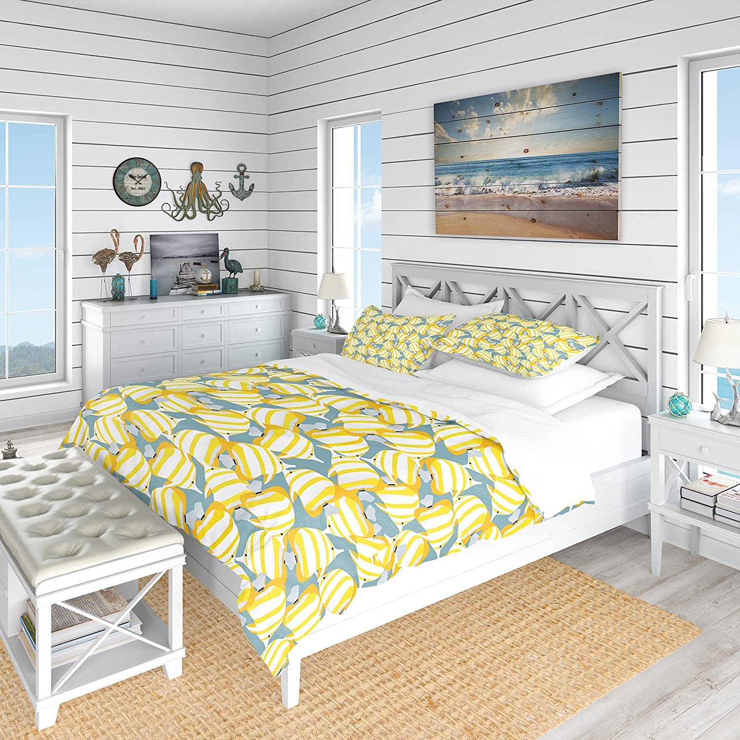 Price:$120.04 'Yellow Fishes Pattern' Nautical & Coastal Duvet Cover Set : Home & Kitchen