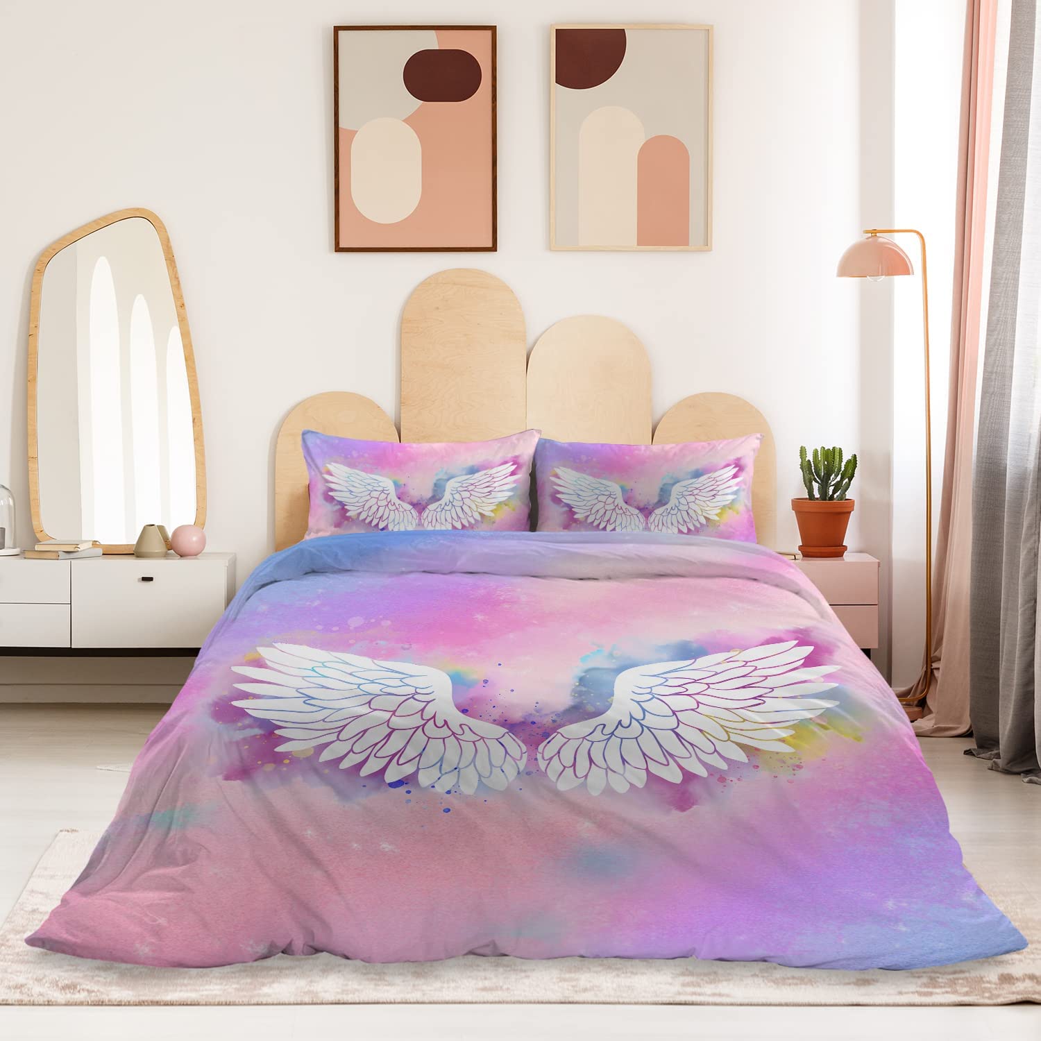 Price:$33.99 Rainbow Bedding Set Rainbow Twin Duvet Cover, Pink Bedding Sets Twin for Girls, 3pcs Pink Angel Wings Duvet Cover, Pastel Cute Bedding Set with Zipper : Home & Kitchen