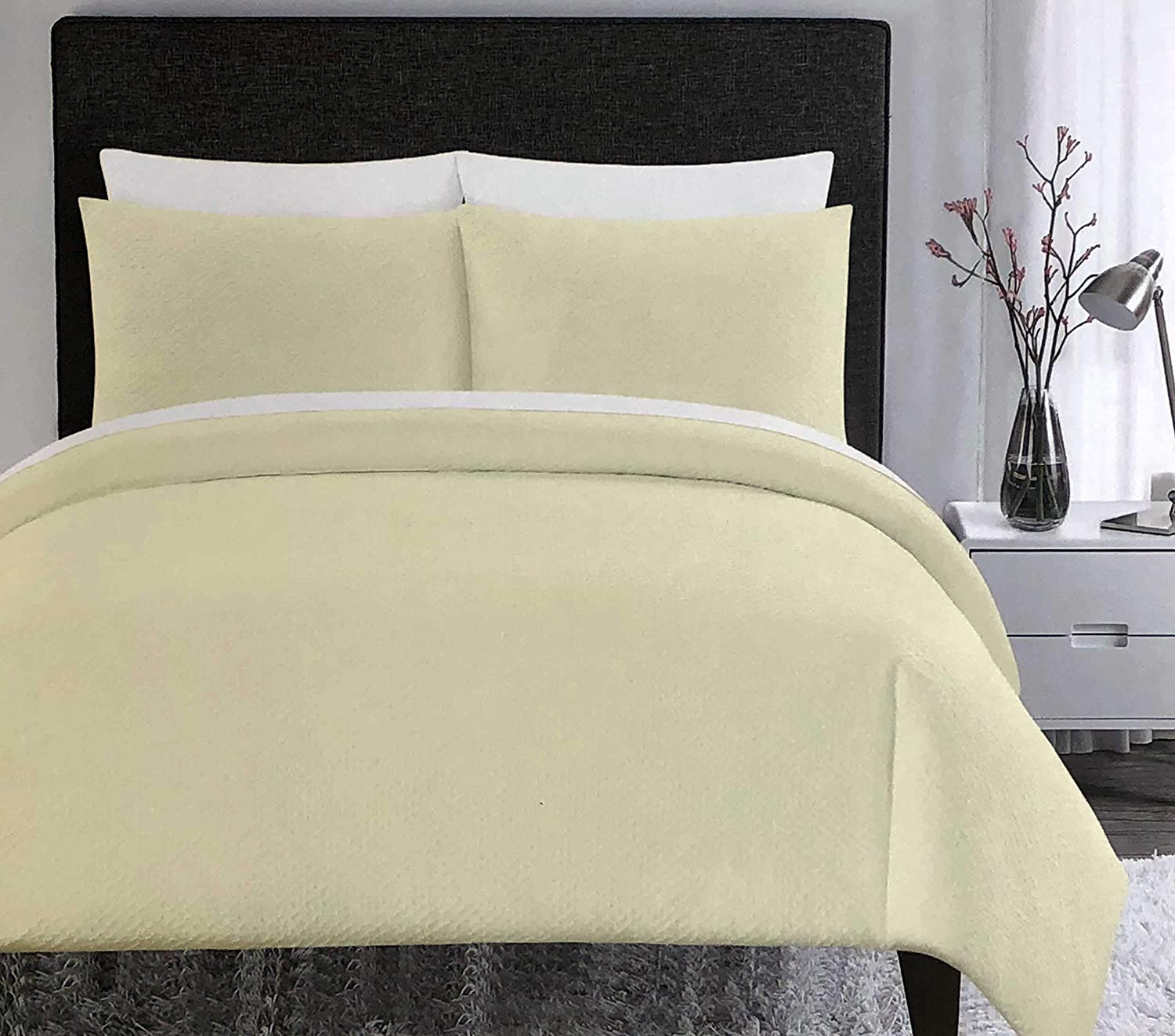 Price:$84.99 Texture Collection 3pc Duvet Cover Set Solid Yellow with Vintage Farmhouse Style Ruched Bubble Texture (King) : Home & Kitchen