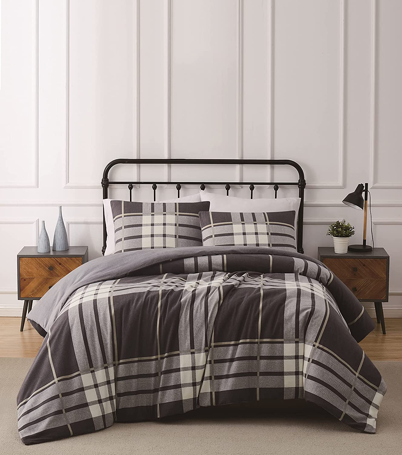 Price:$80.99 Soft Everyday - Twin XL 2 Piece Duvet + Sham Set - Milo Plaid Flannel Collection - Grey : Home & Kitchen