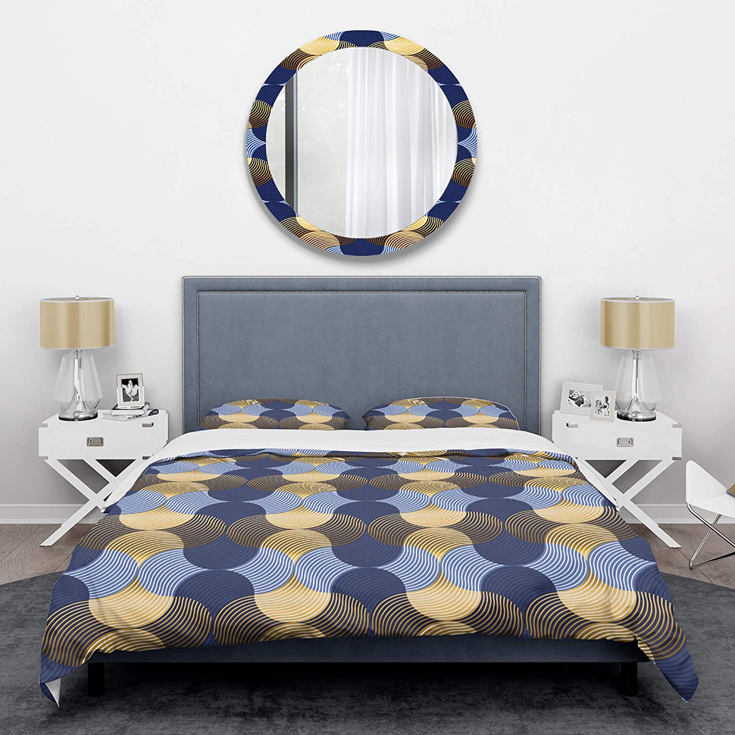 Price:$120.04 'Retro Luxury Waves in Gold and Blue II' Mid-Century Modern Duvet Cover Set : Home & Kitchen