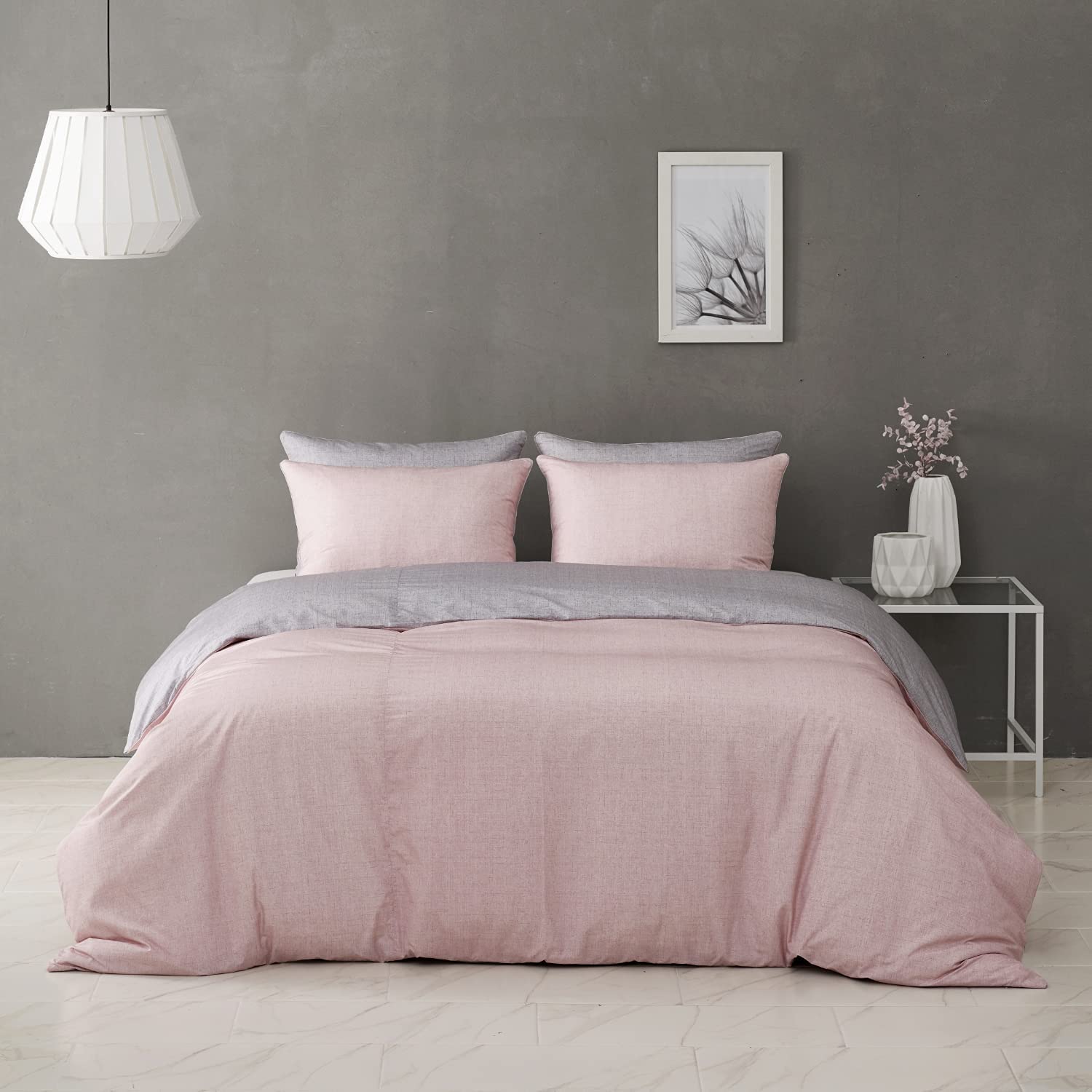 Price:$157.00 Korean Premium Allergen Protection Microfiber Reversible Ultra Soft Duvet Cover Set(Edwin Pink, Queen Size, 3 Pieces - 1 Duvet Cover + 2 Pillow Cases) : Home & Kitchen