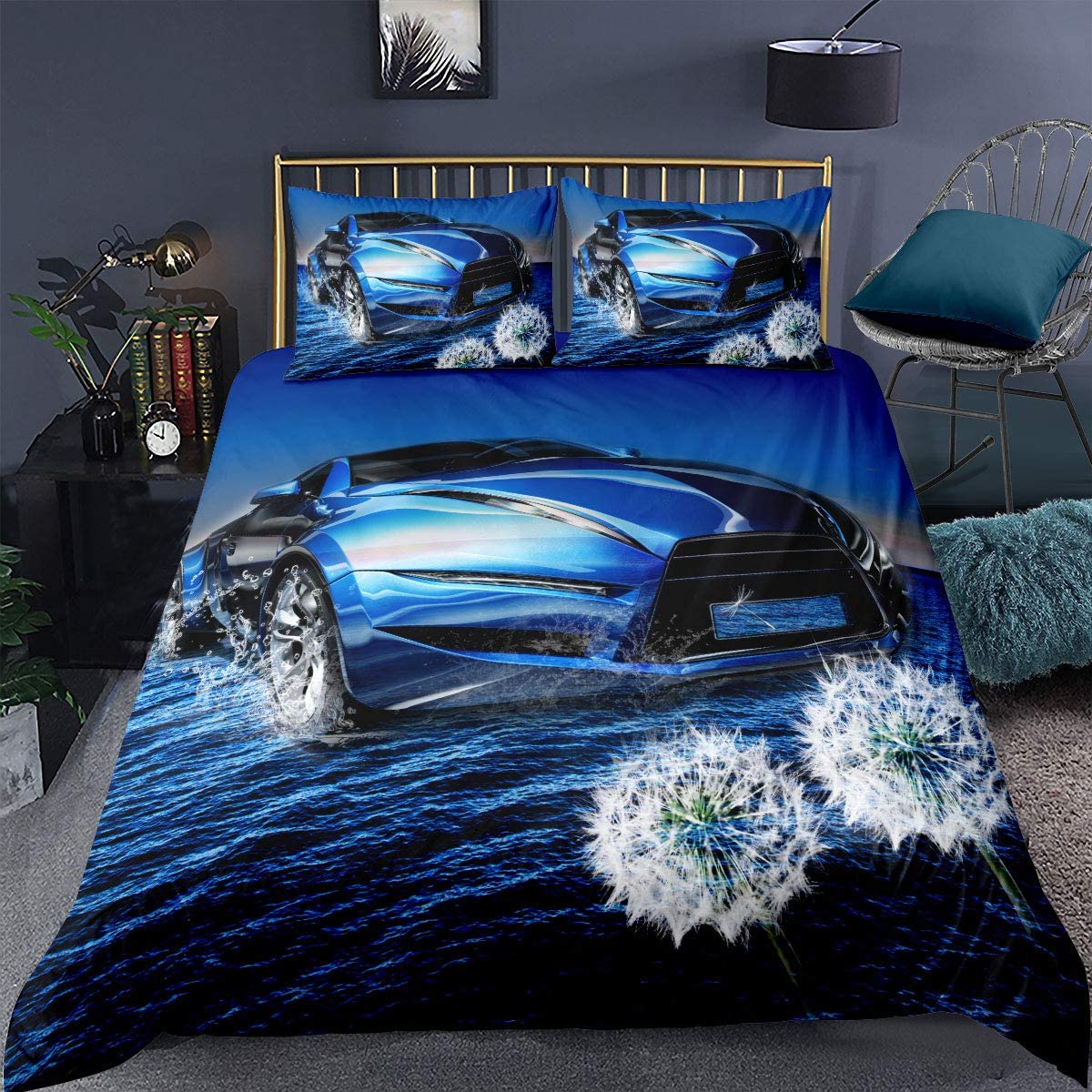 Price:$45.00 Car Comforter Cover Queen Size Dandelion Decor Bedding Set Soft Skin-Friendly Quilt Cover Race Car Pattern Decor Comforter Cover 3 Piece Bedding Set with Pillow Shams Plant Printed Duvet Cover : Home & Kitchen