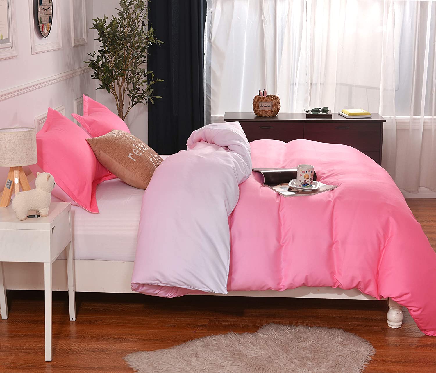 Price:$39.99 Microfiber Bedding Duvet Cover Set,Gradient Pink Printing Pattern (Queen) : Home & Kitchen