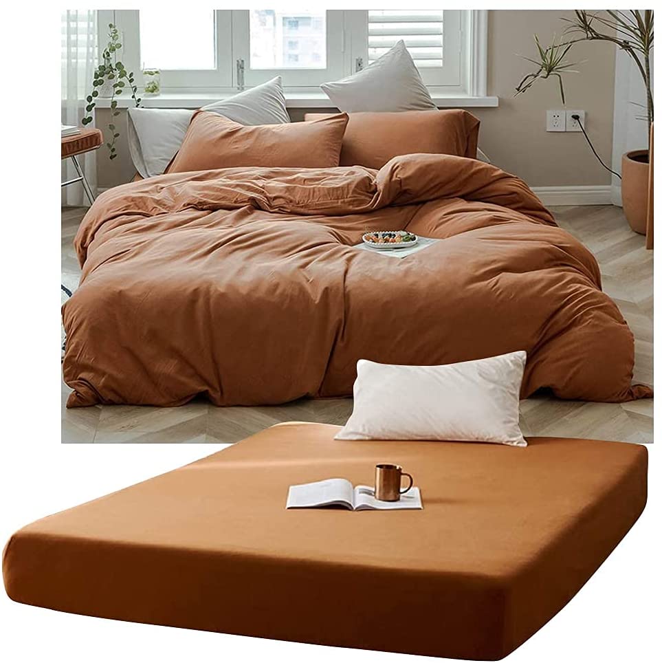 Price:$85.99 Caramel Rust Color 4 PCS Bedding Set 【1 Queen Duvet Cover + 2 Standard Pillowcases + 1 Queen Fitted Sheet】 : Home & Kitchen