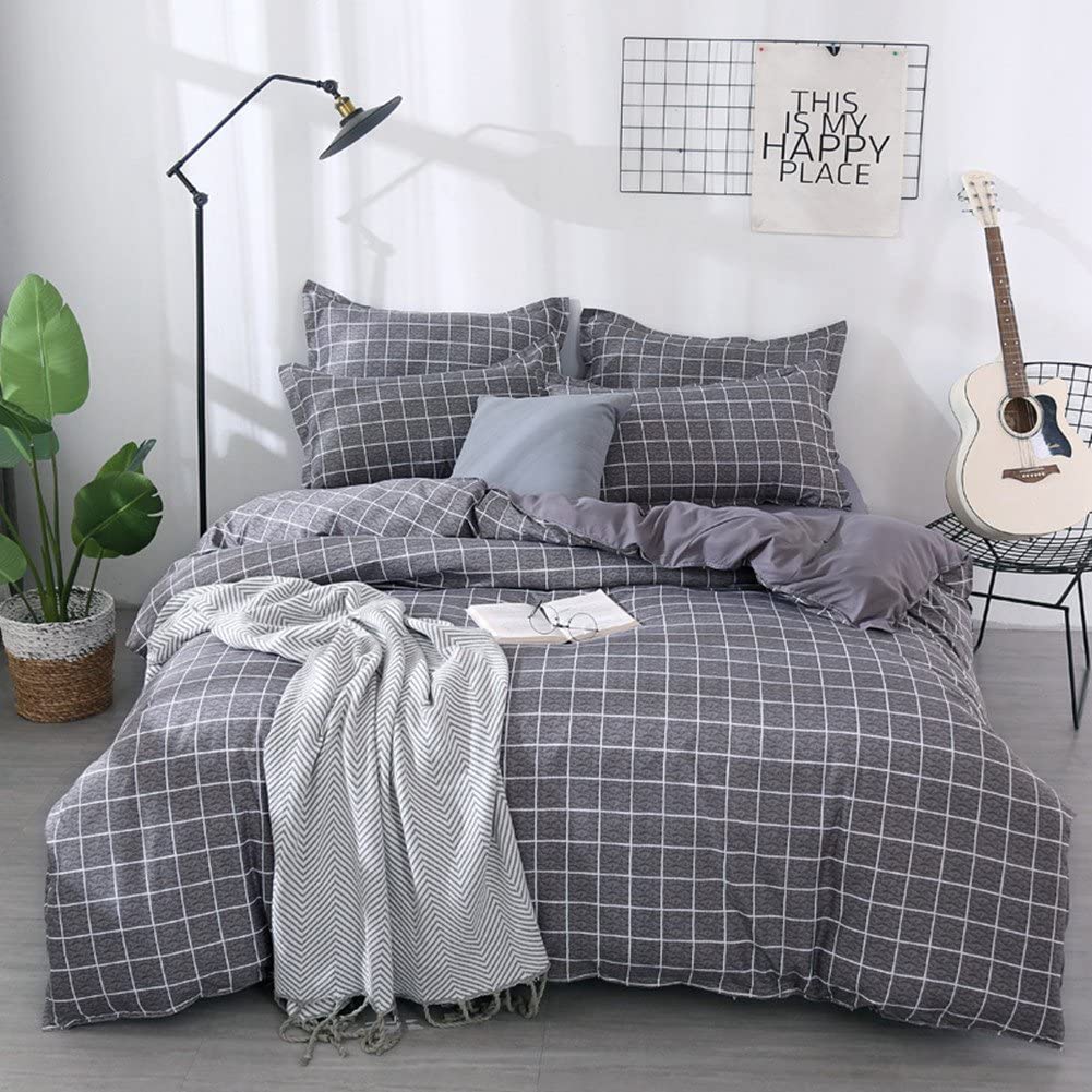 Price:$29.99 King Duvet Cover Set Grid 104x90 Soft Bedding Cover Quality Lightweight Microfiber 3pc Bedding Set (1 Cover 2 Pillowcase) with Zip & Tie Modern Style Comforter Quilt Cover Plaid Grey : Home & Kitchen