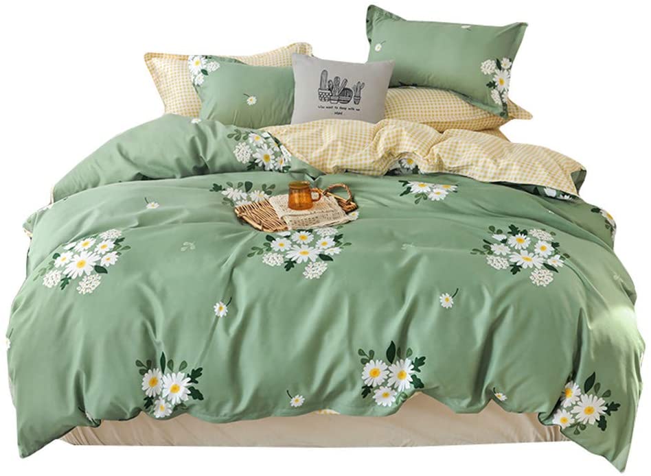 Price:$20.99 Printed with Daisy Patterns Bedding Set Zipper Closure Ultra Soft 3PCS Duvet Cover - Full/Queen Size, Green : Home & Kitchen