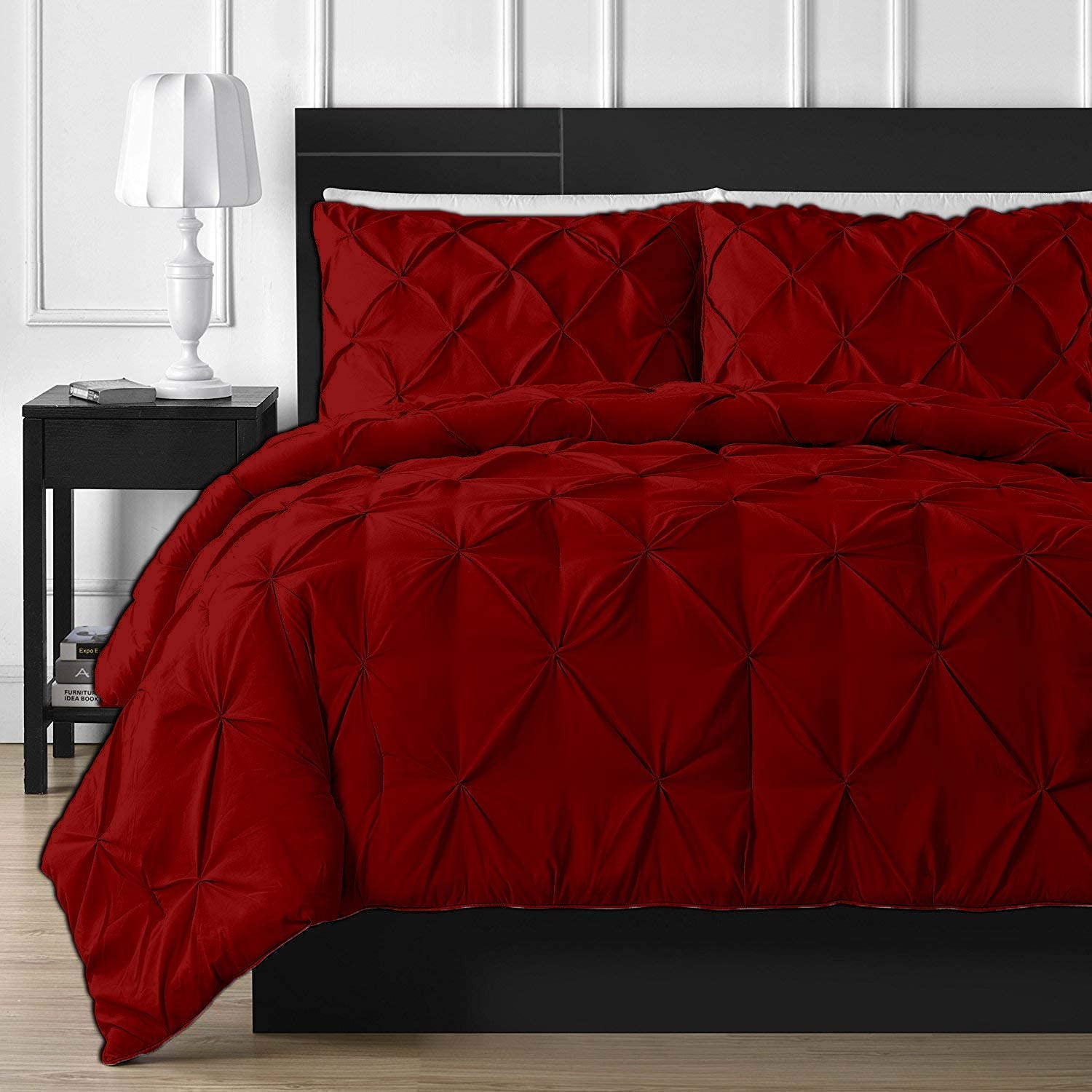 Price:$99.99 Pleated 5 Piece Duvet Cover Set 100% Egyptian Cotton 800 Thread Count with Zipper & Corner Ties Tuffed Pattern Decorative (Burgundy,Queen/Full ( 5 Piece )) : Home & Kitchen