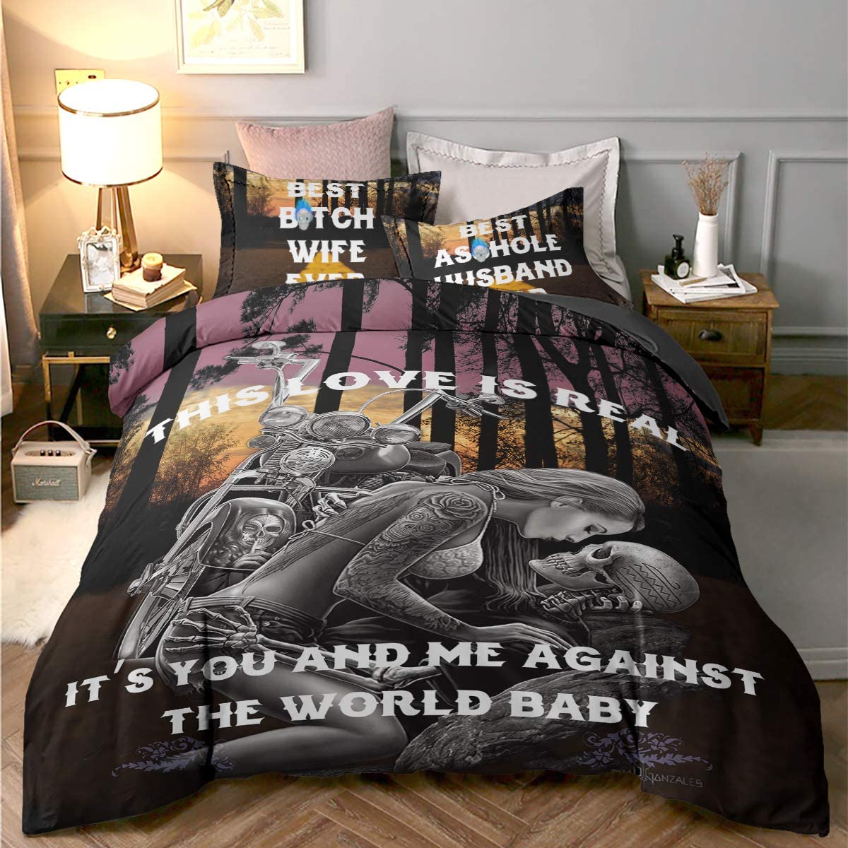 Price:$27.99 Duvet Cover Set 3D It’s You and Me Printed Bedding Duvet Cover with Zipper Closure Soft Microfiber Multicolor Gothic Bedding Decro (3 Pieces, Queen) : Home & Kitchen