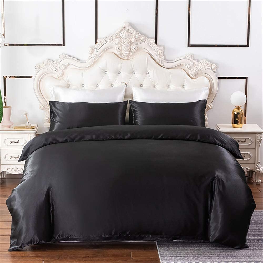 Price:$32.99 Piece Satin Silk Duvet Cover King Black Silk Like Sating Bedding Super Soft Microfiber Bedding (1 Duvet Cover + 2 Pillowcases) : Home & Kitchen