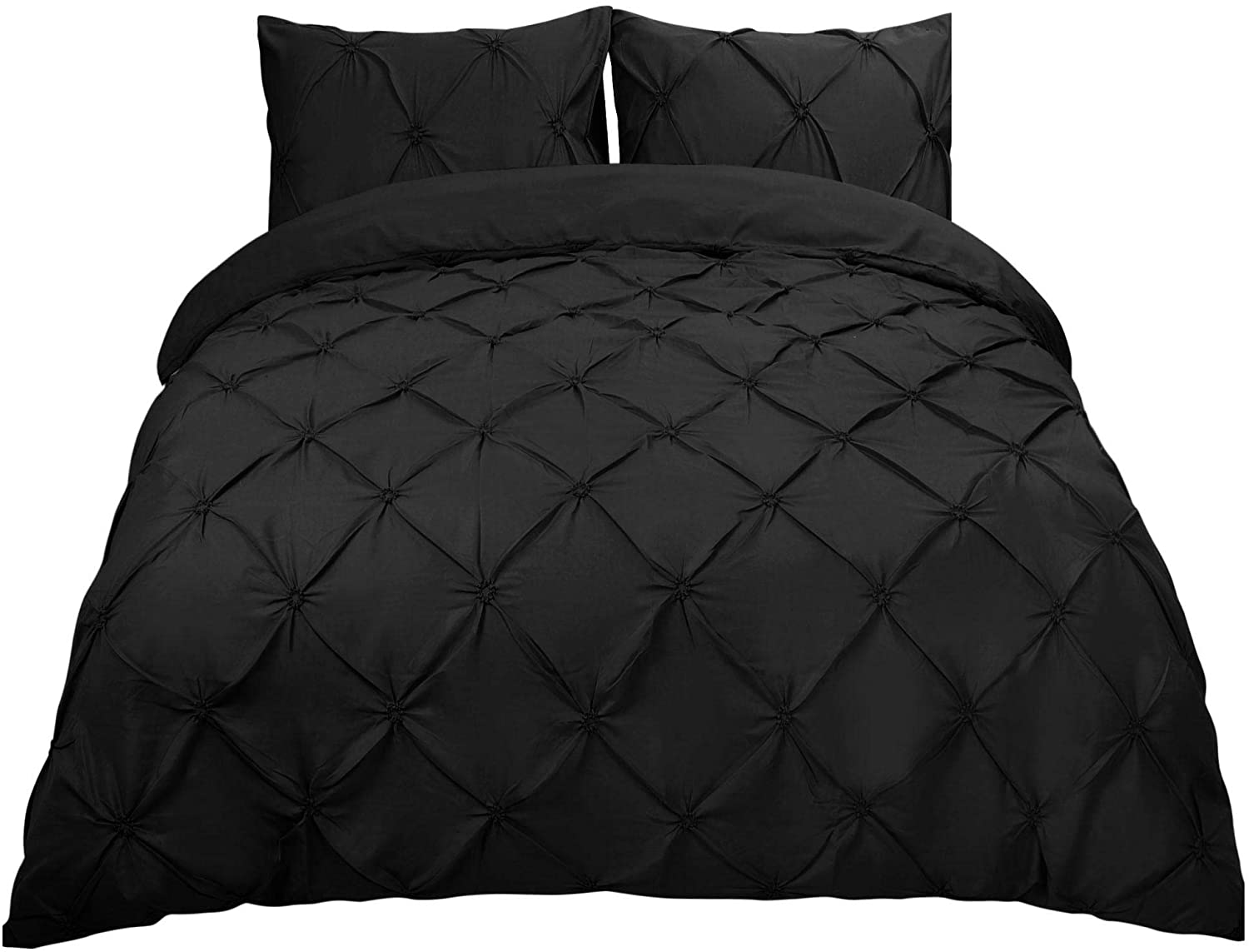 Price:$31.99 3 Piece Duvet Cover Pinch Pleate Bedding Sets,Microfiber Polyester Pintuck Comforters Cover with Zipper Closure & Corner Ties and Pillow Sham(No Duvet) Queen Black : Home & Kitchen