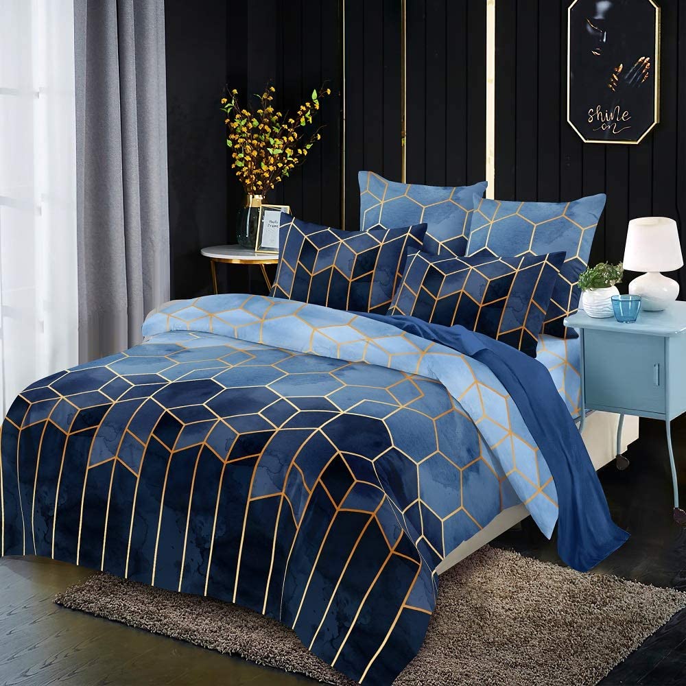 Price:$45.00 Geometric Diamond Duvet Cover Kids Metallic Print Comforter Cover, Reversible Stripe Pattern Bedding Set for Teens Adult Women Reversible Blue Quilt Cover Queen Size Decorative Room : Home & Kitchen