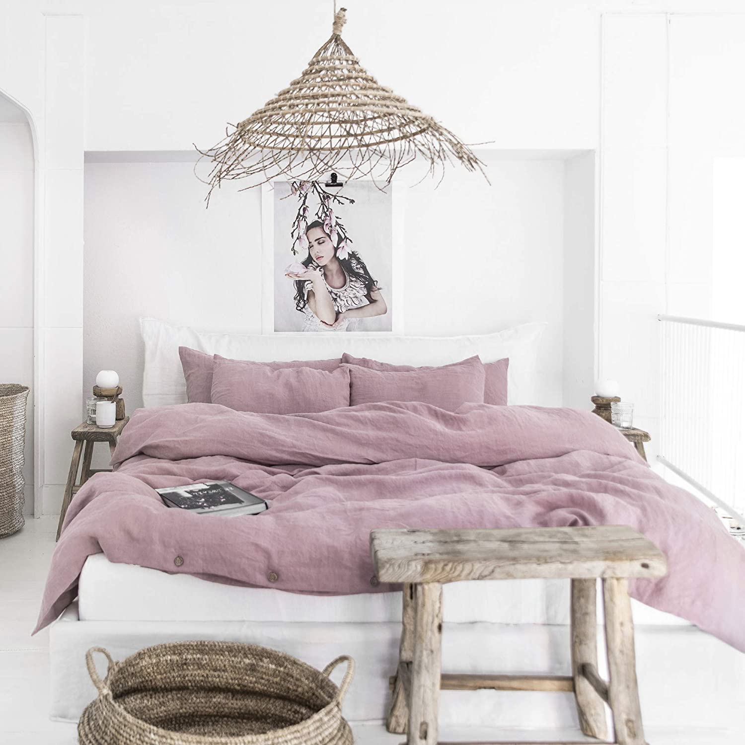 Price:$492.95 Linen Duvet Cover and Sheets Set - 5 Pieces Duvet Cover Set for Queen Size Bed - Linen Bedding - Woodrose Color - Queen Size : Home & Kitchen